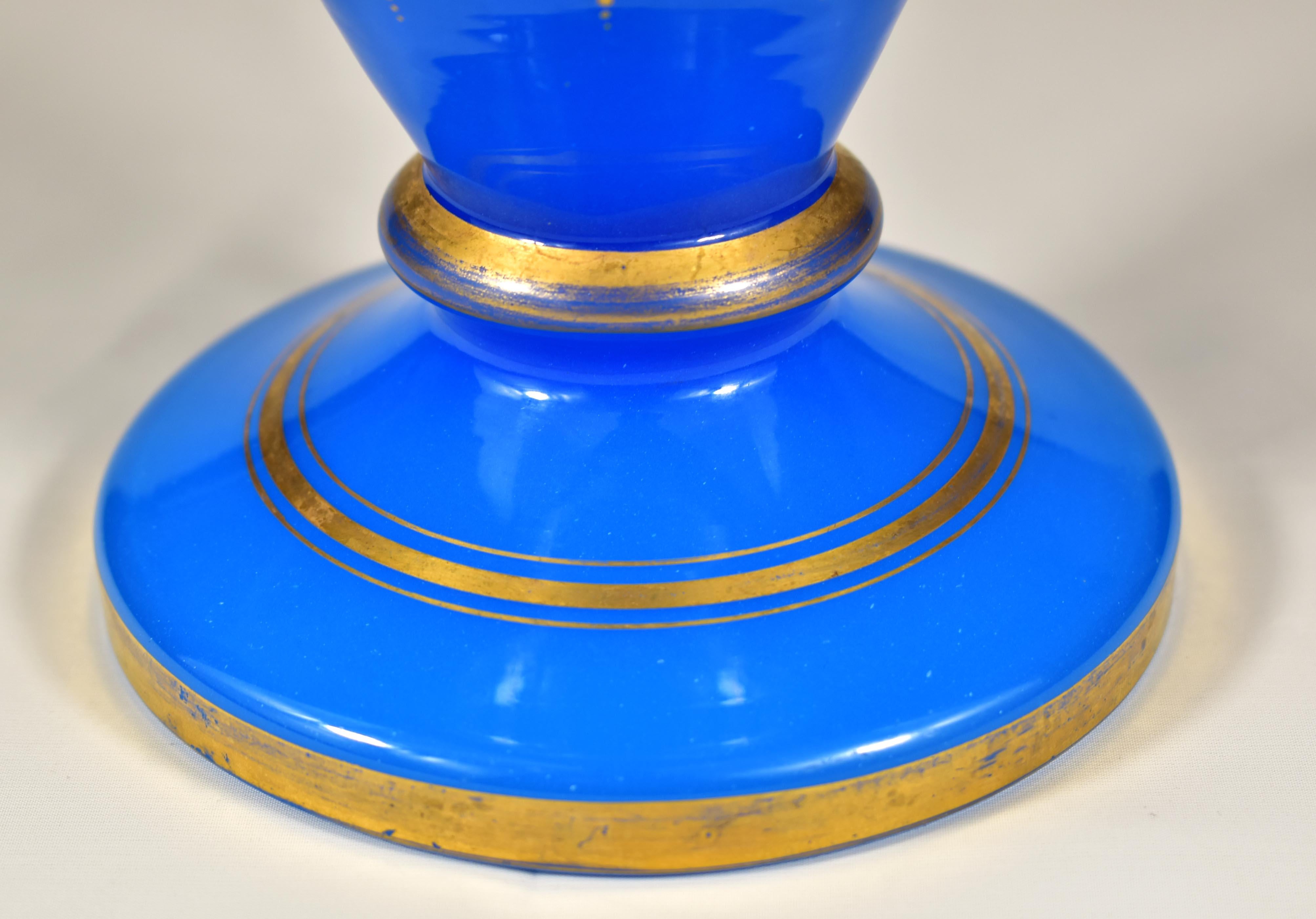 Large Antique Vase- Blue Opaline glass - 19th century - Bohemian  Glass For Sale 7