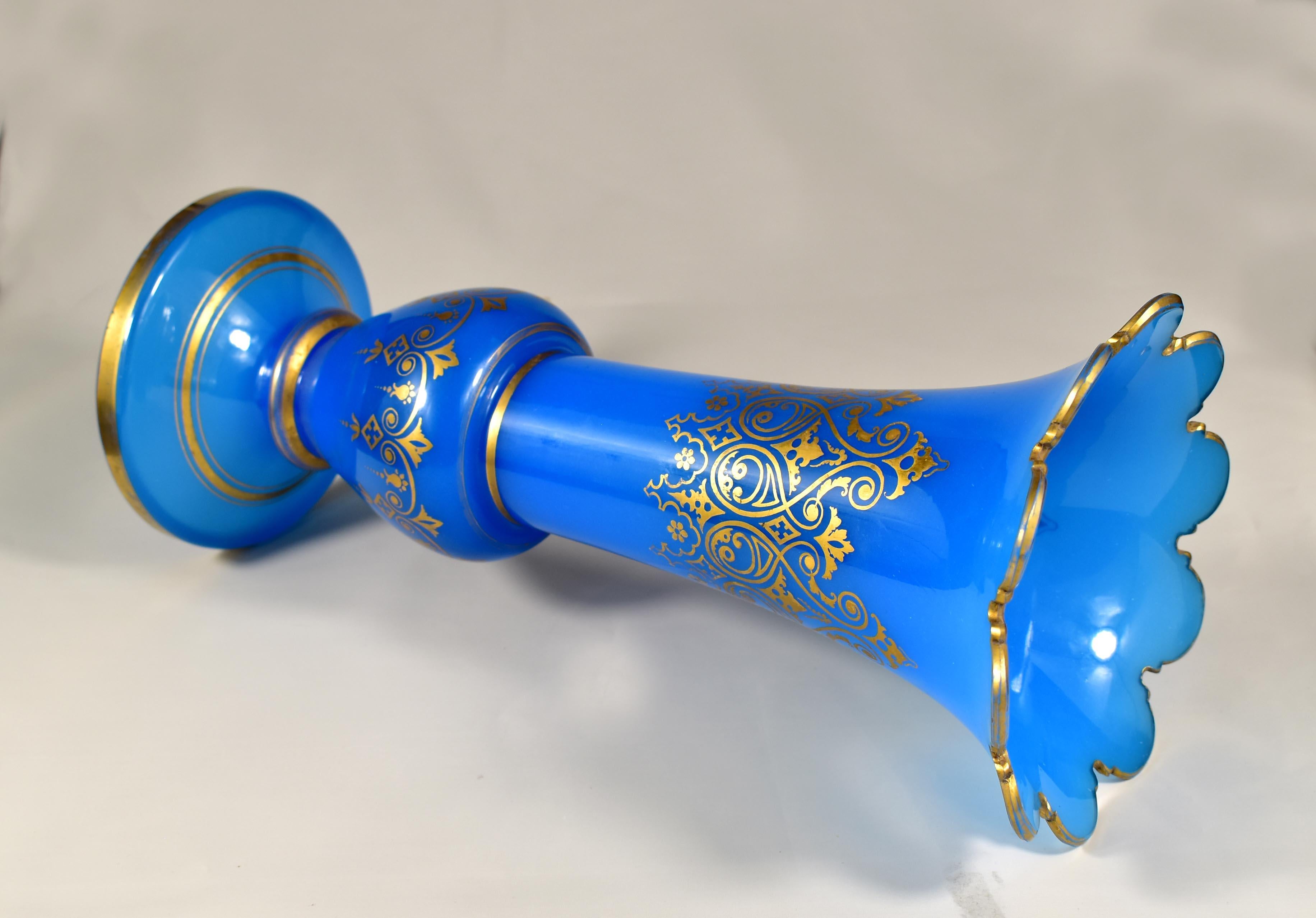 Large Antique Vase- Blue Opaline glass - 19th century - Bohemian  Glass For Sale 8