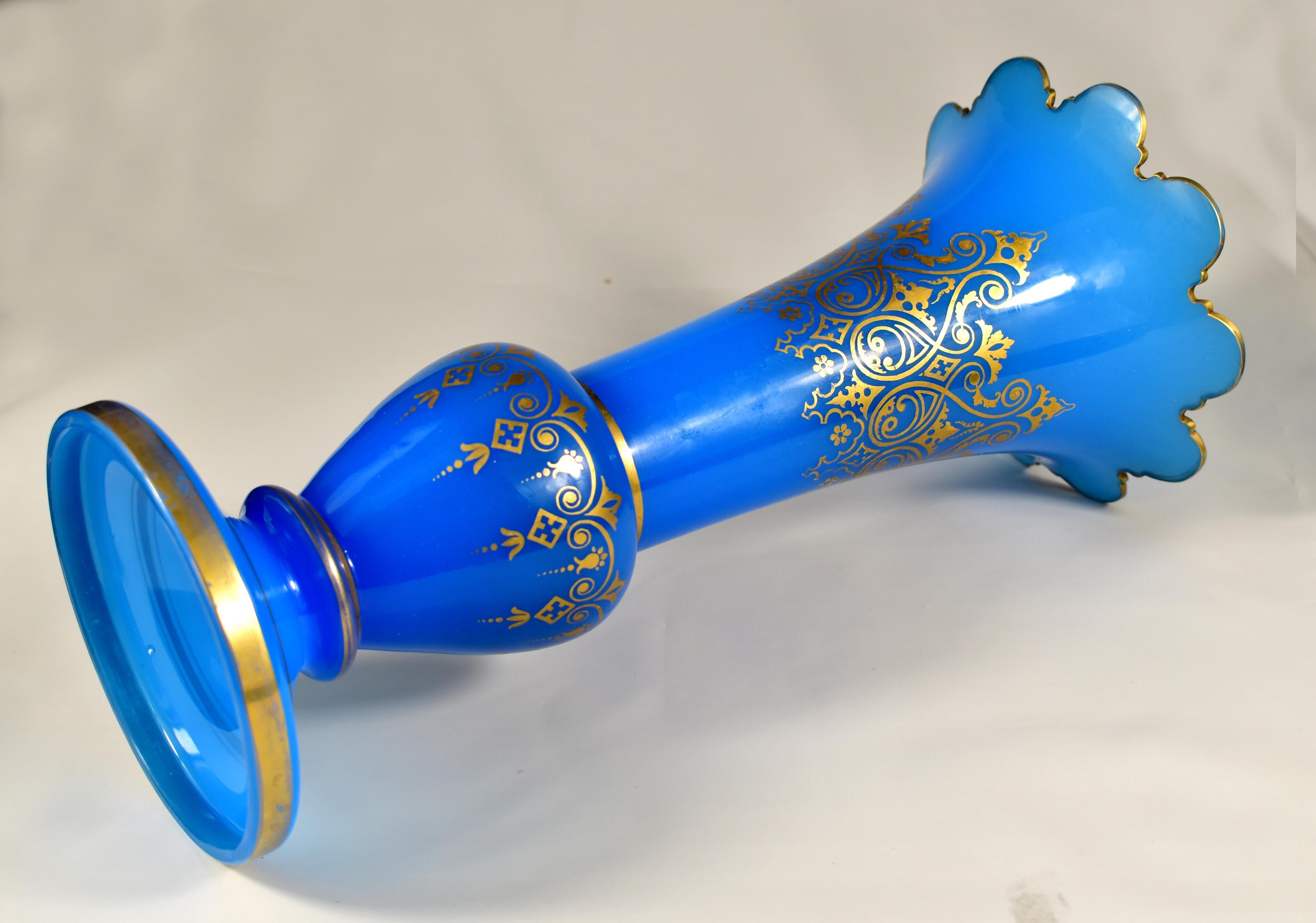 Large Antique Vase- Blue Opaline glass - 19th century - Bohemian  Glass For Sale 9