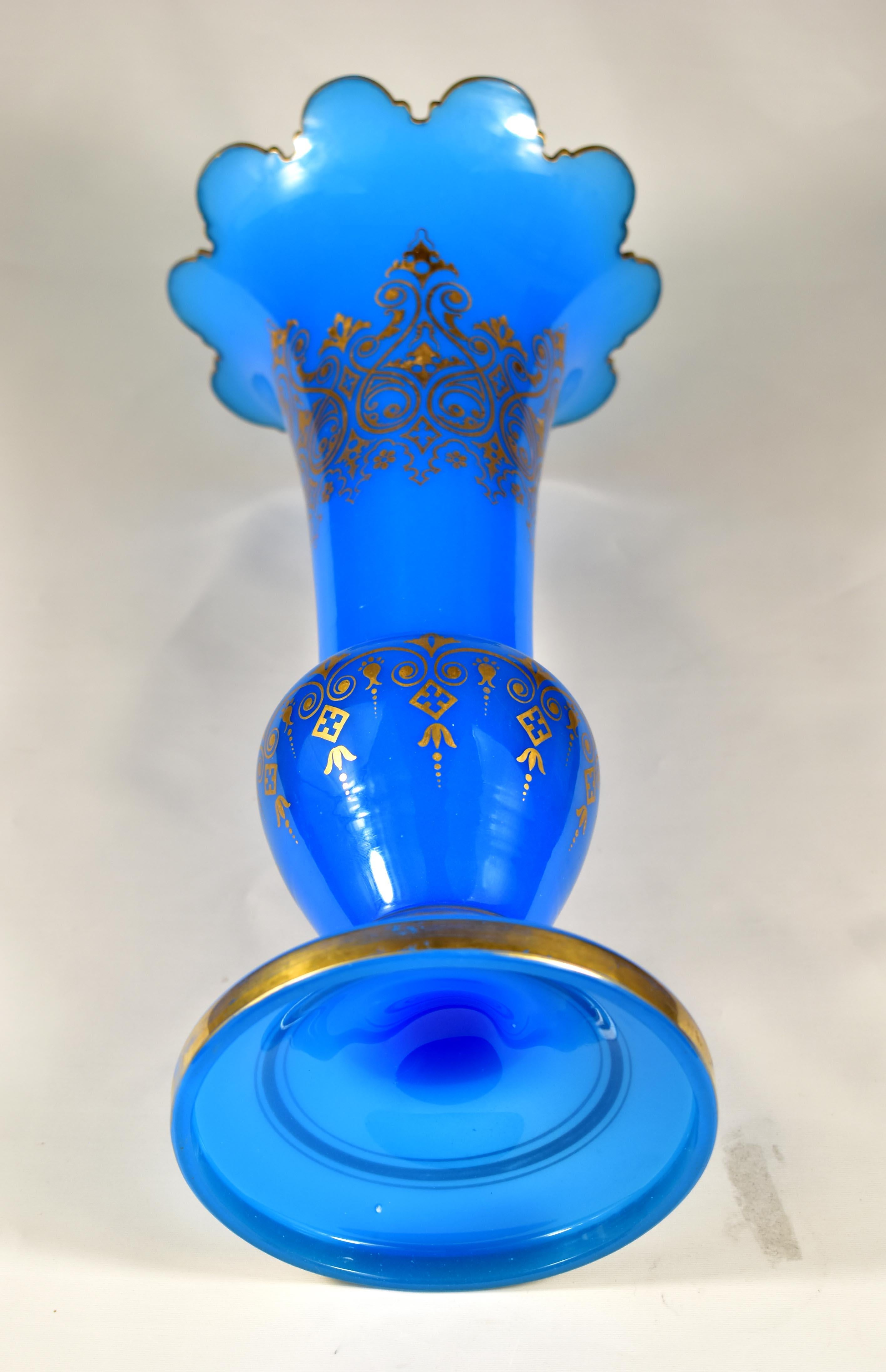 Large Antique Vase- Blue Opaline glass - 19th century - Bohemian  Glass For Sale 10