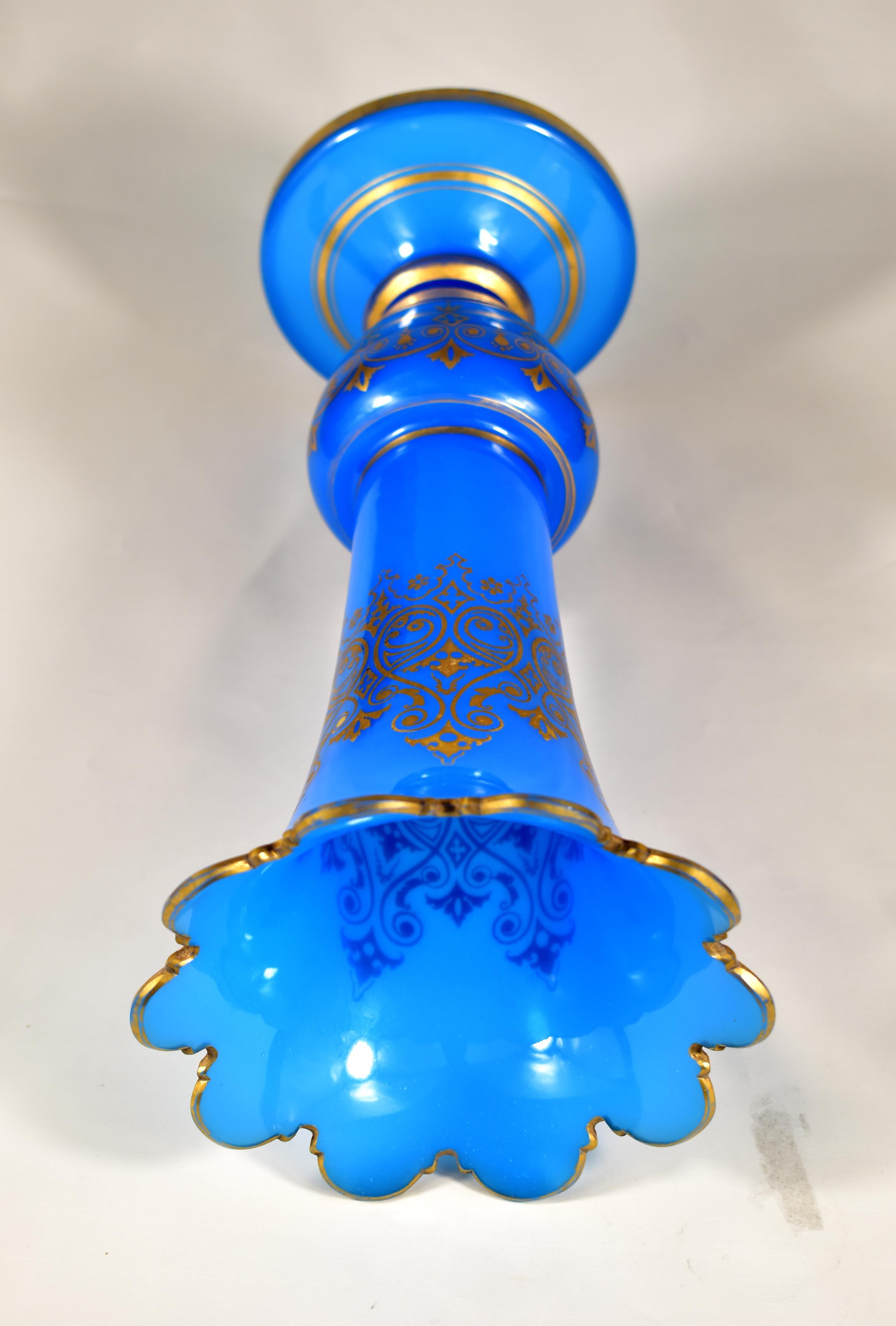 Large Antique Vase- Blue Opaline glass - 19th century - Bohemian  Glass For Sale 11