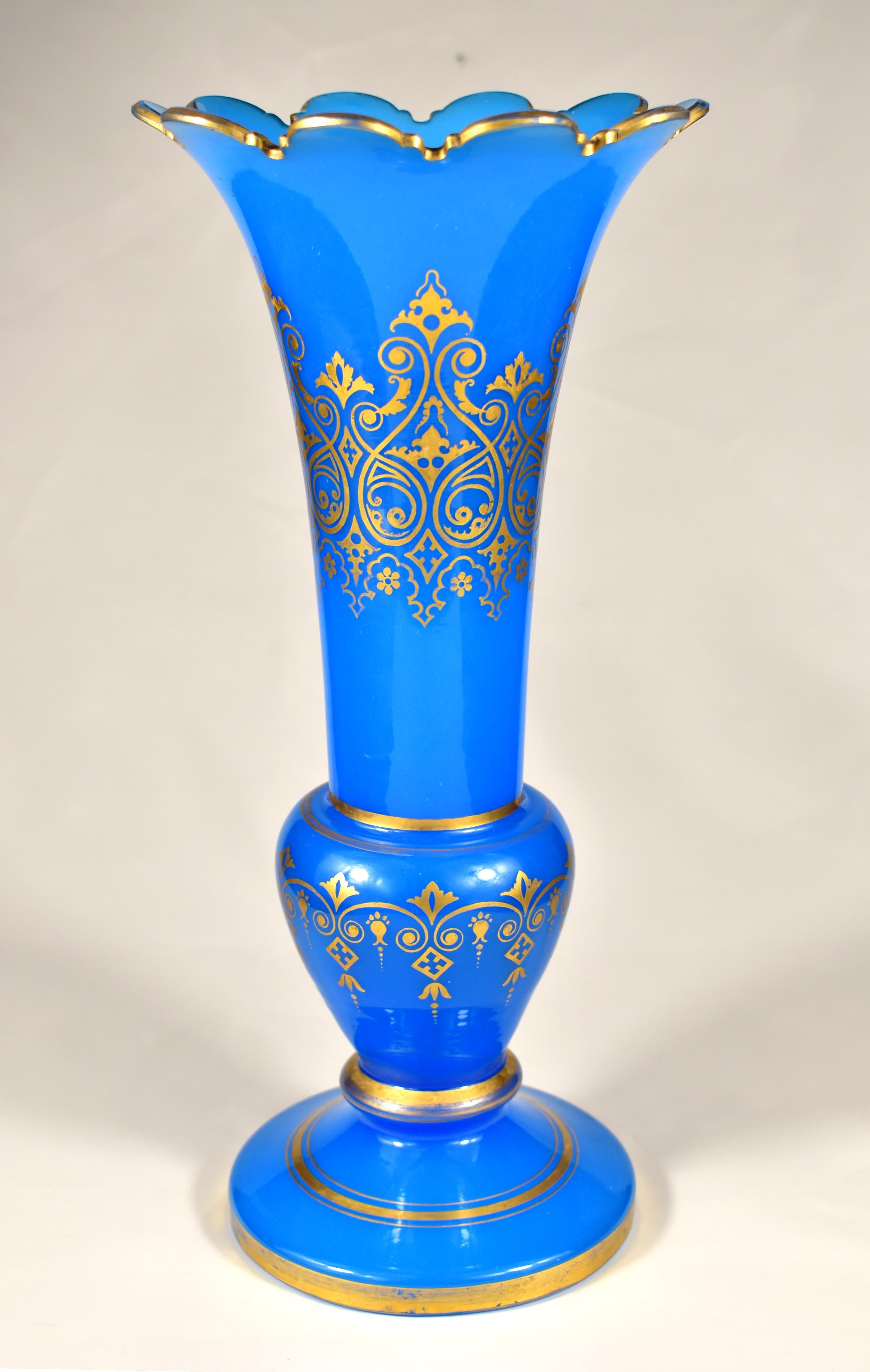 Biedermeier Large Antique Vase- Blue Opaline glass - 19th century - Bohemian  Glass For Sale