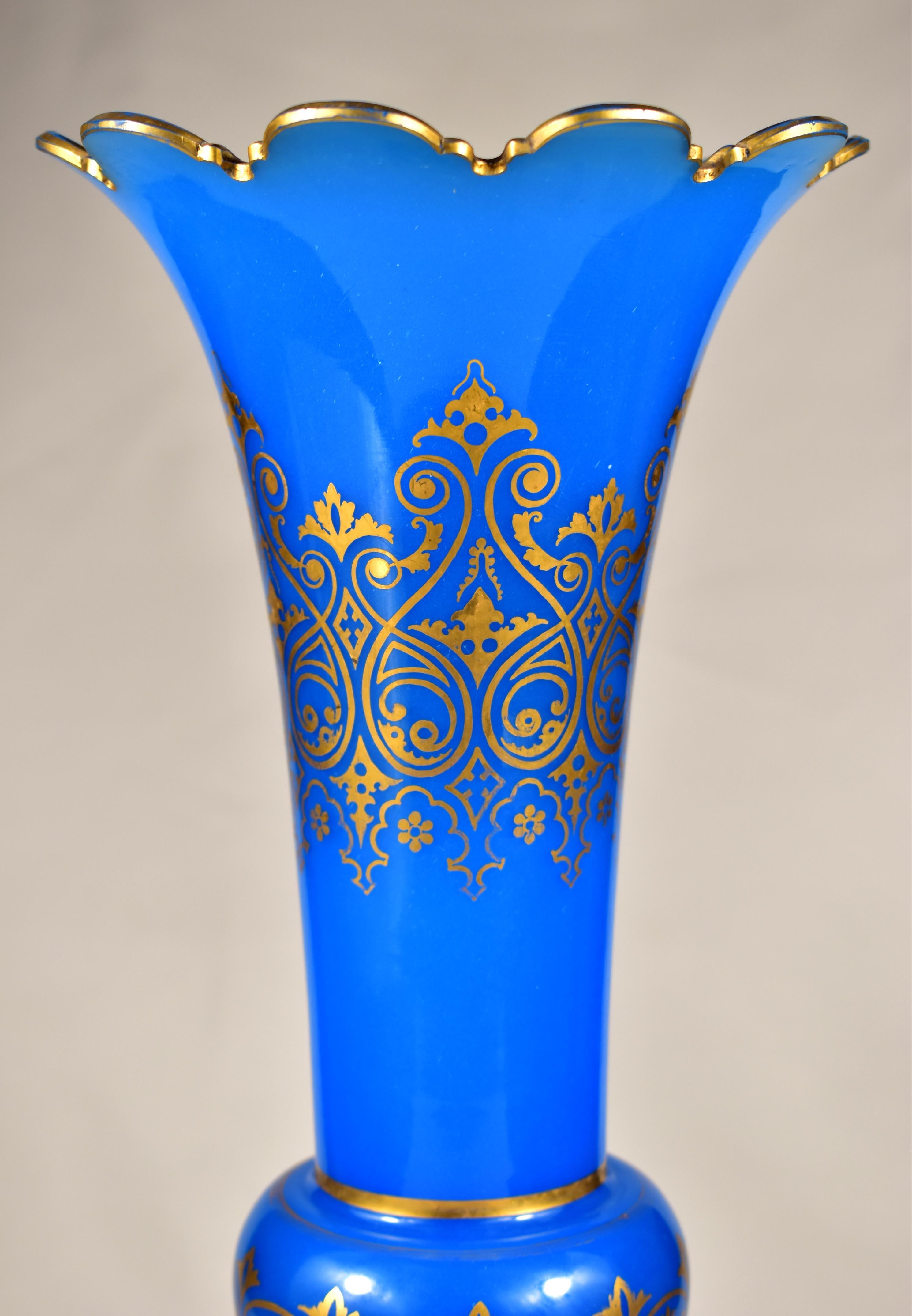 Hand-Crafted Large Antique Vase- Blue Opaline glass - 19th century - Bohemian  Glass For Sale