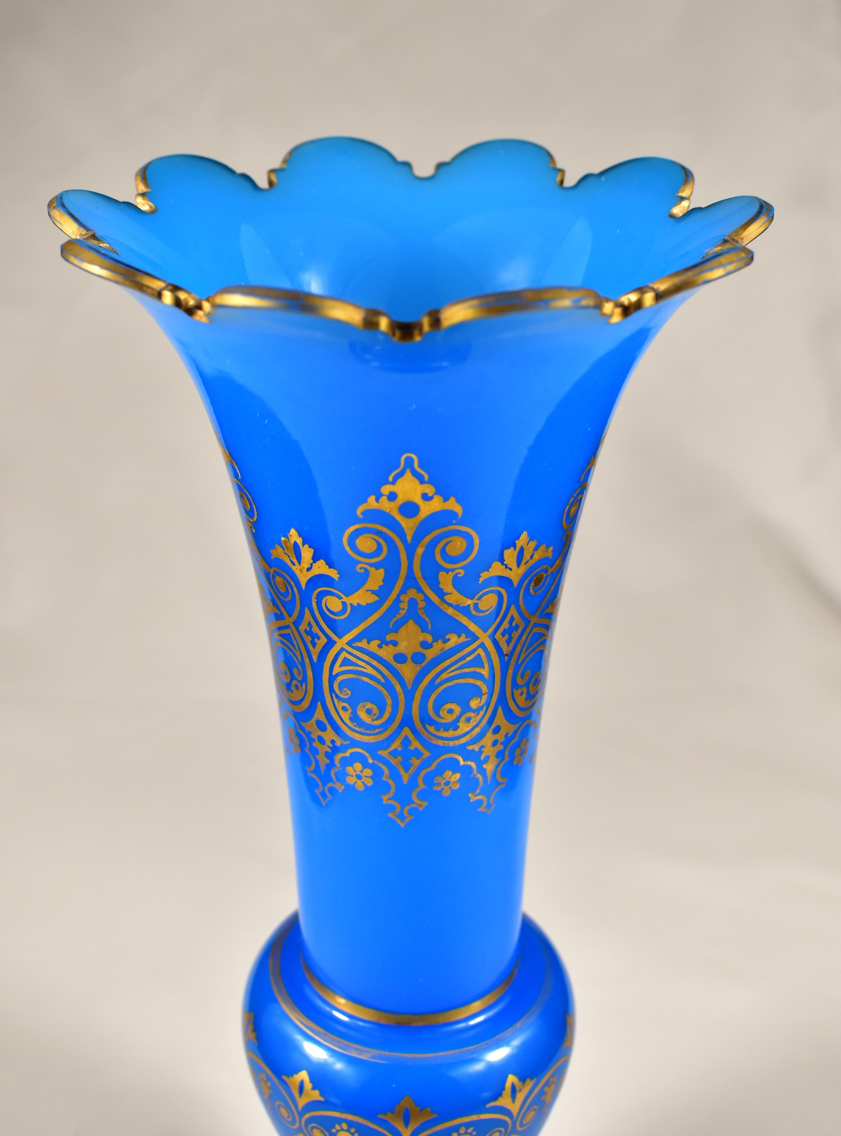 Large Antique Vase- Blue Opaline glass - 19th century - Bohemian  Glass In Good Condition For Sale In Nový Bor, CZ