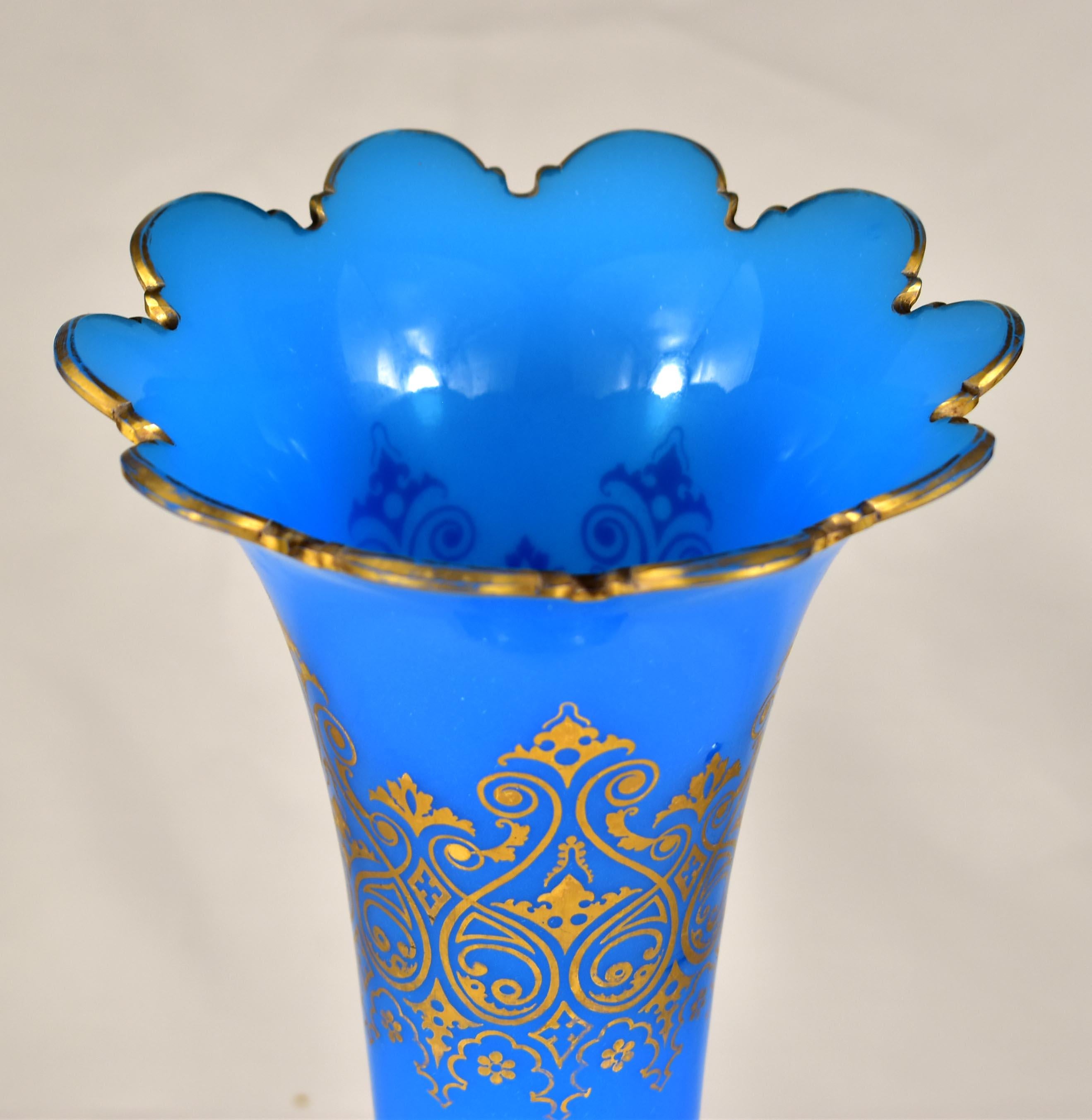 19th Century Large Antique Vase- Blue Opaline glass - 19th century - Bohemian  Glass For Sale
