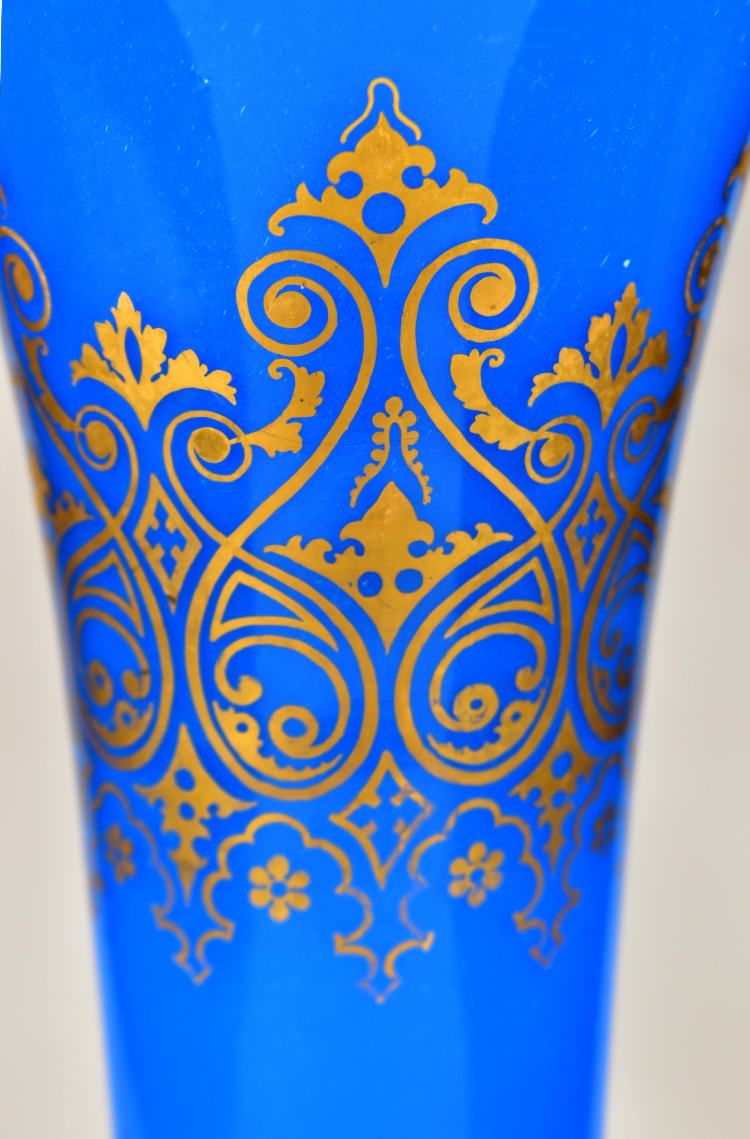Large Antique Vase- Blue Opaline glass - 19th century - Bohemian  Glass For Sale 3