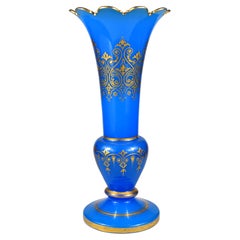 Gran Jarrón Antiguo - Vidrio opalino azul - Siglo XIX - Bohemia  Vidrio