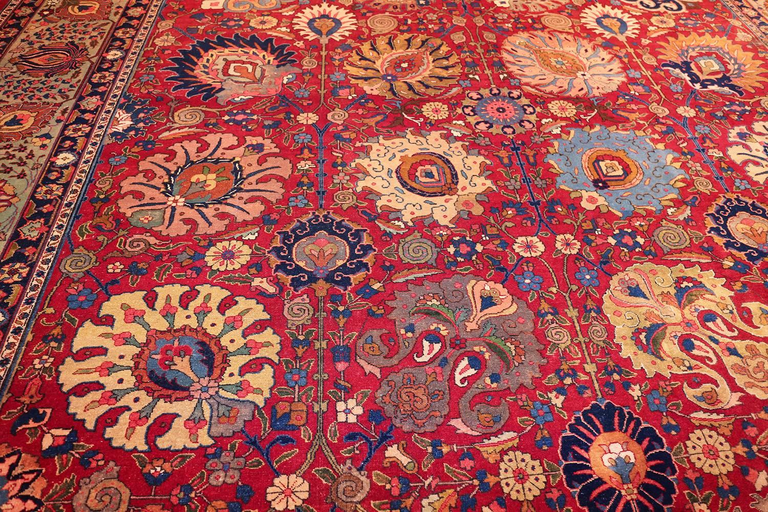 Beautiful Large Antique Vase Design Persian Tabriz Rug, Country of Origin / Rug type: Persian Rug, Circa Date: 1920 – Size: 12 ft 10 in x 19 ft 6 in (3.91 m x 5.94 m).