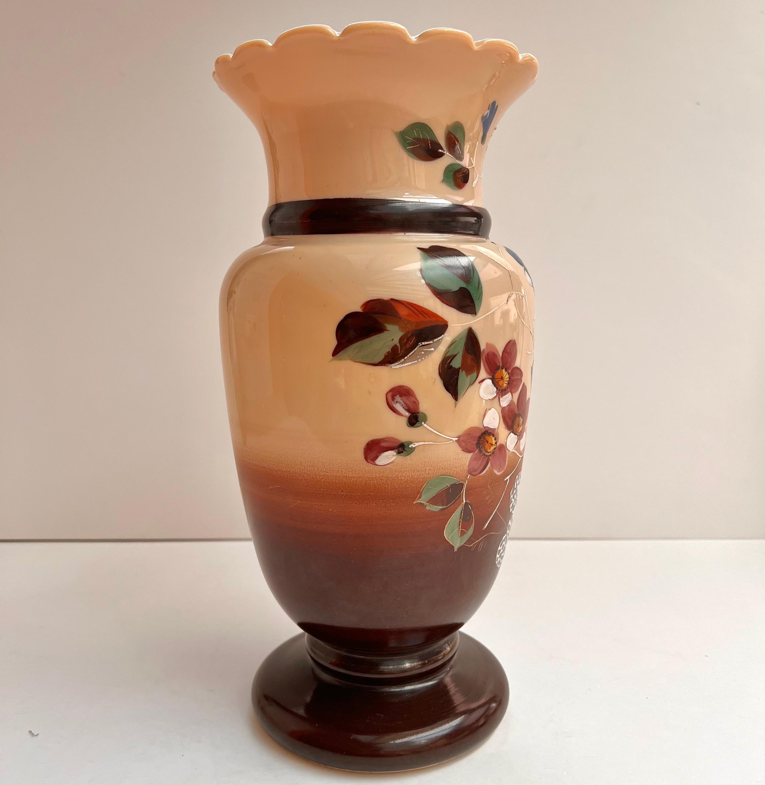 French Large Antique Vase, France, Early 20th Century Opaline Glass Antique Vase For Sale