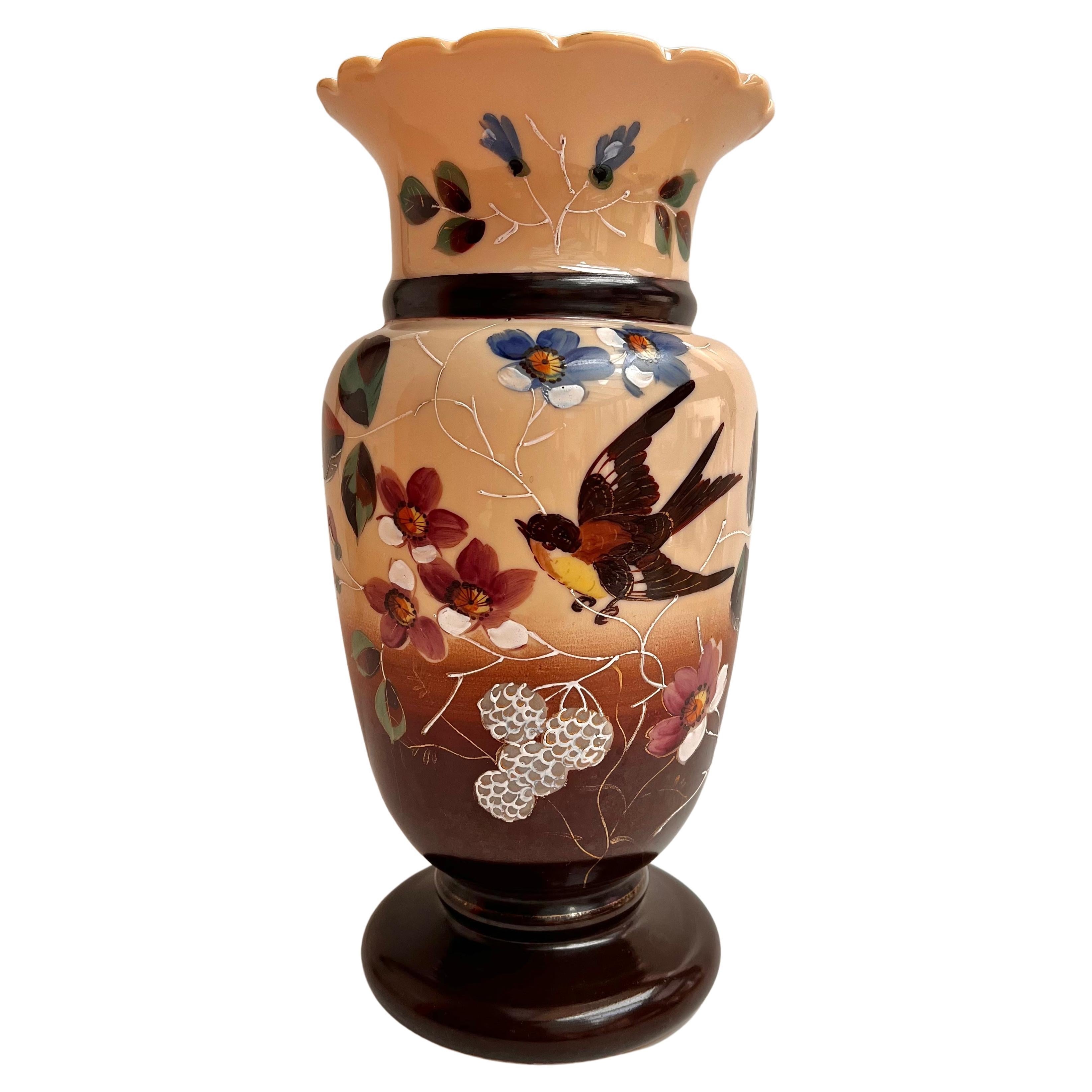 Large Antique Vase, France, Early 20th Century Opaline Glass Antique Vase For Sale