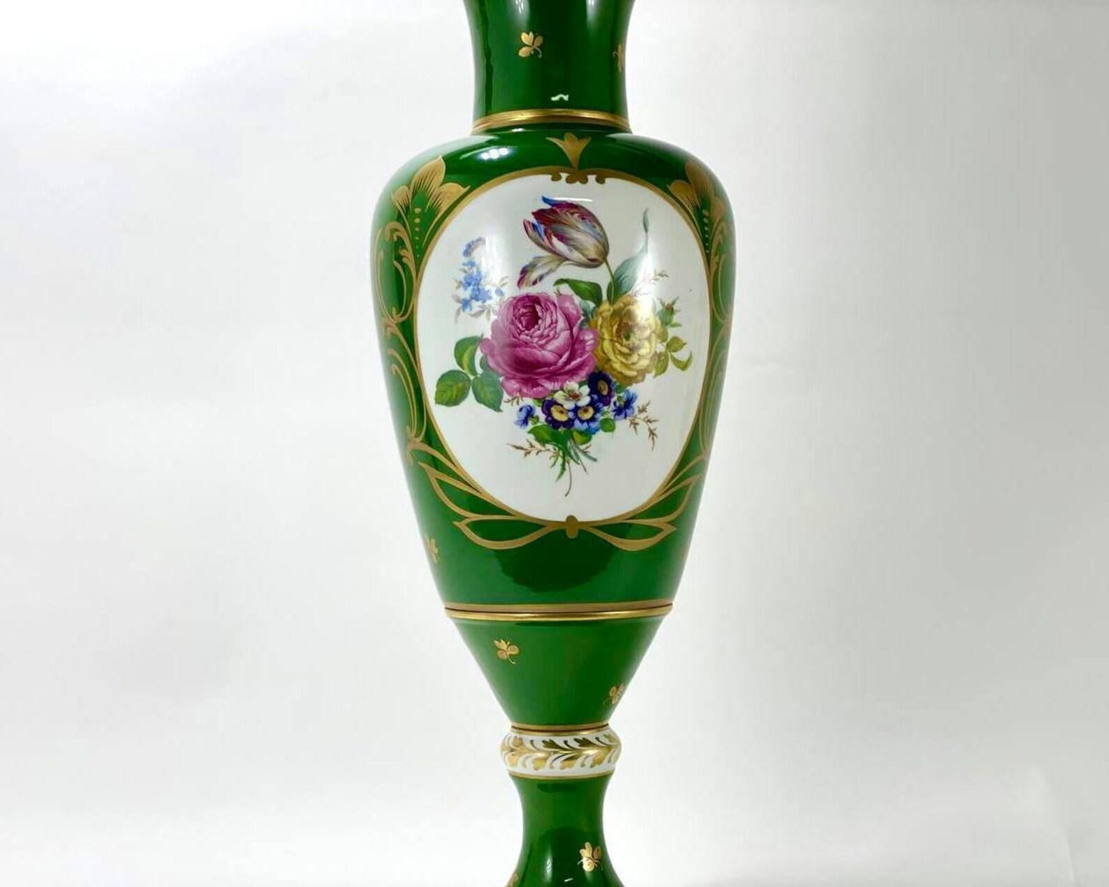 French Large Antique Vase Limoges Porcelain & Bronze Vase, France, 1930 For Sale