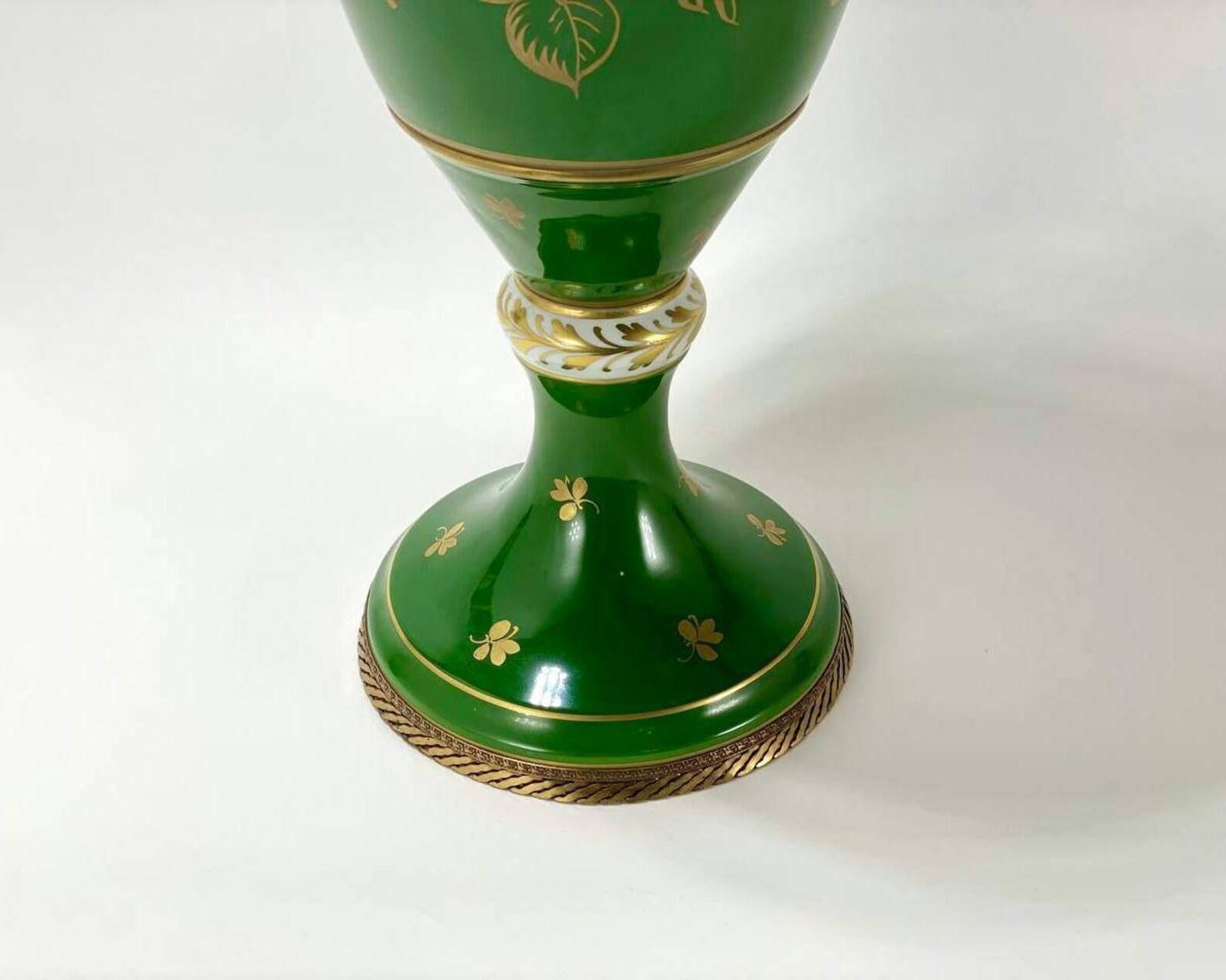 Large Antique Vase Limoges Porcelain & Bronze Vase, France, 1930 For Sale 2