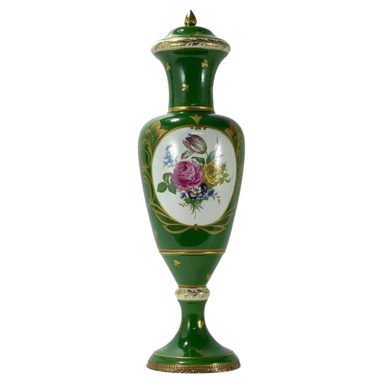 Large Antique Vase Limoges Porcelain & Bronze Vase, France, 1930