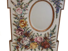 Large Antique Venetian Micromosaic Hanging Wall Mirror, Floral Designs