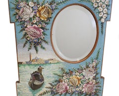 Large Antique Venetian Micromosaic Hanging Wall Mirror, Grand Canal Seascape