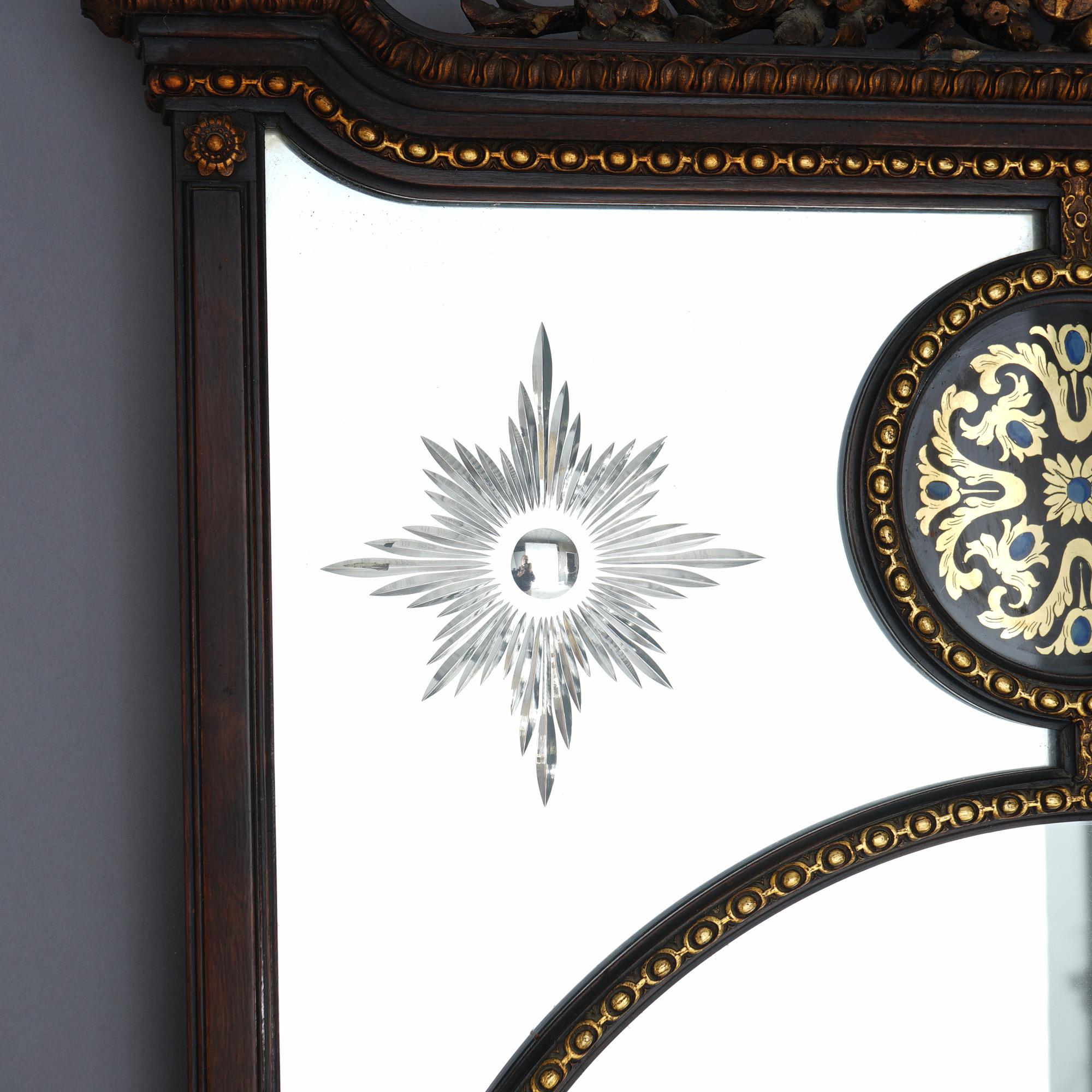 Large Antique Venetian Paint Decorated, Carved & Gilt Mahogany Wall Mirror c1920 For Sale 9