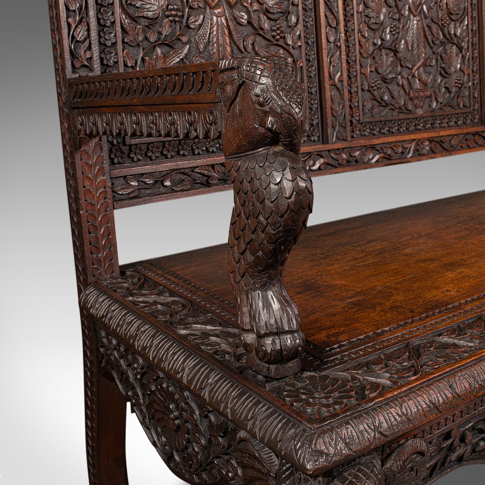 Grande panca da veranda antica, Ceylon, teak, 3 posti, seduta ornata, vittoriana, 1880 in vendita 3
