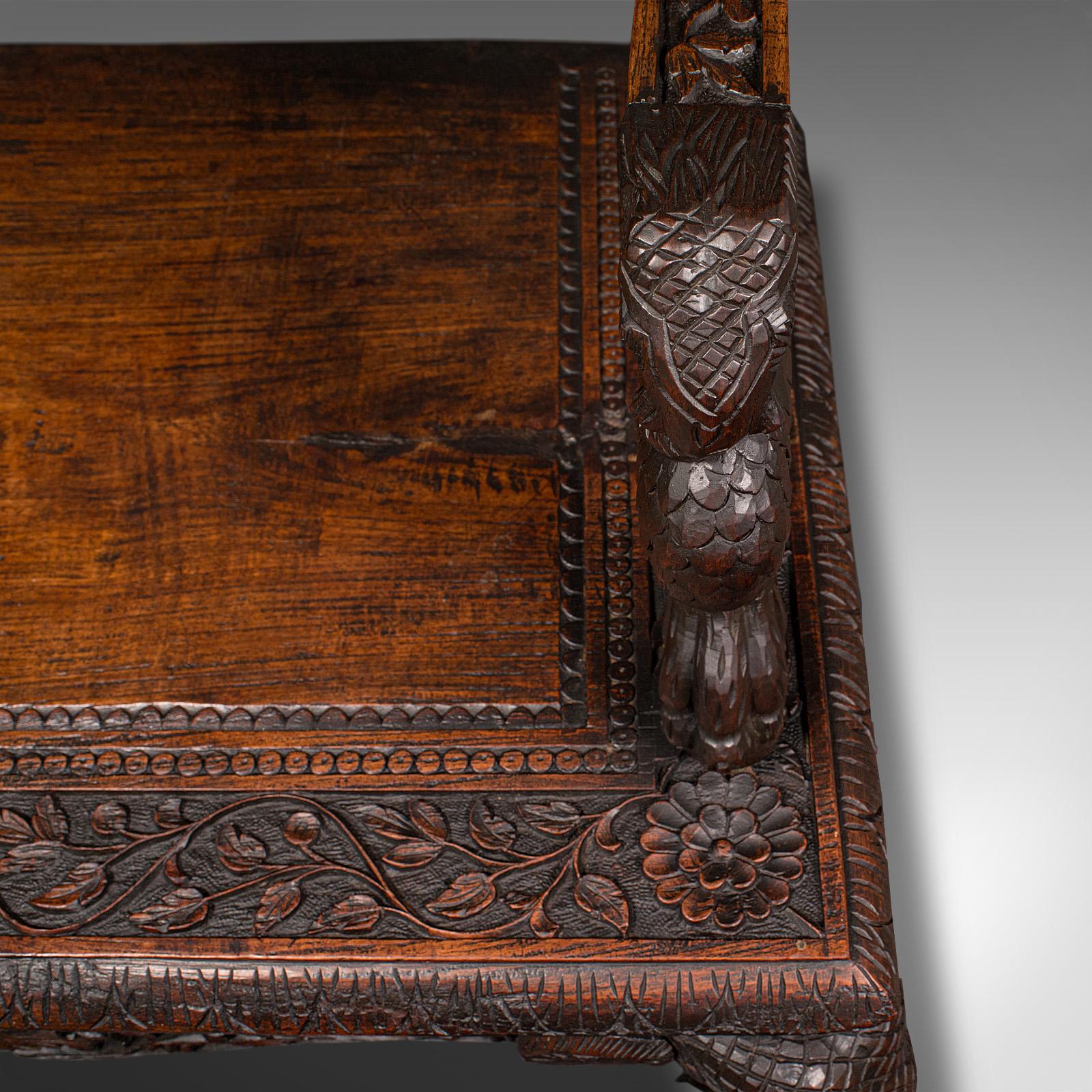 Grande panca da veranda antica, Ceylon, teak, 3 posti, seduta ornata, vittoriana, 1880 in vendita 4