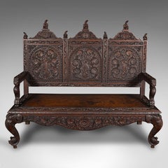 Large Antique Veranda Bench, Ceylon, Teak, 3 Seat, Ornate Seat, Victorian, 1880
