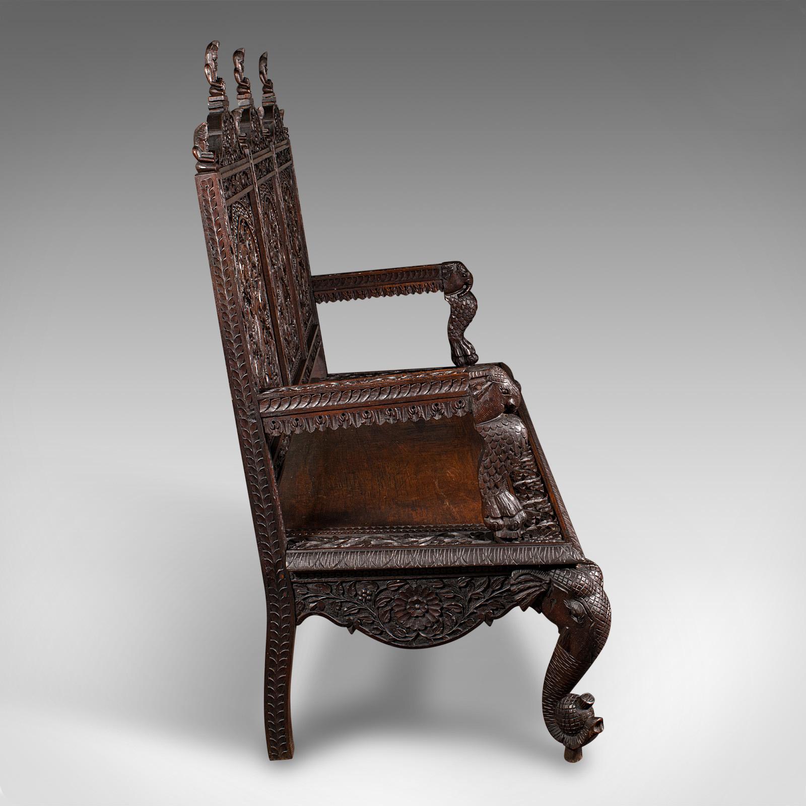 Vittoriano Grande panca da veranda antica, Ceylon, teak, 3 posti, seduta ornata, vittoriana, 1880 in vendita