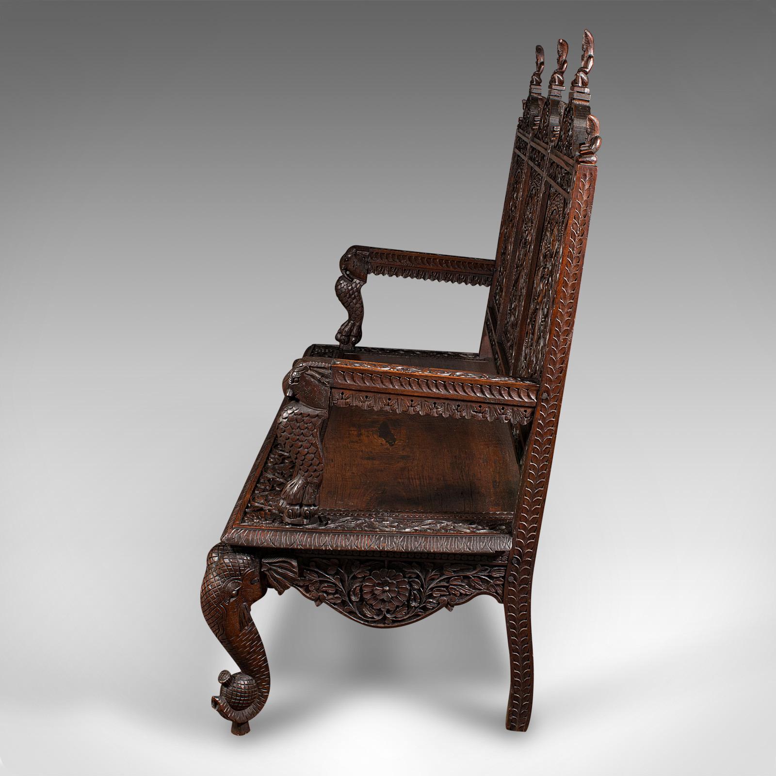Grande panca da veranda antica, Ceylon, teak, 3 posti, seduta ornata, vittoriana, 1880 In condizioni buone in vendita a Hele, Devon, GB
