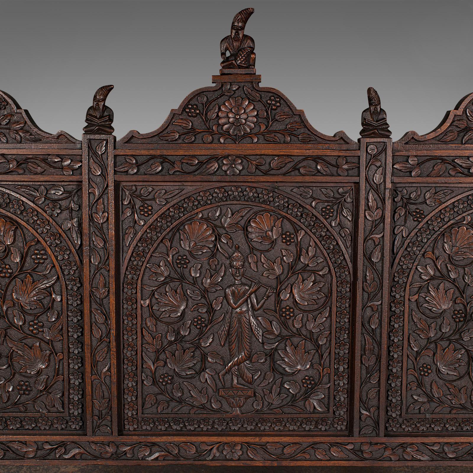 Teak Grande panca da veranda antica, Ceylon, teak, 3 posti, seduta ornata, vittoriana, 1880 in vendita