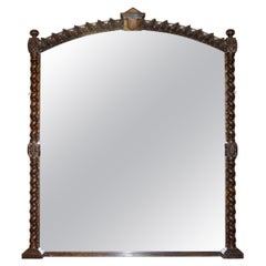 Gran Espejo de Pie Antiguo Victoriano 1880 Roble Cristal Original