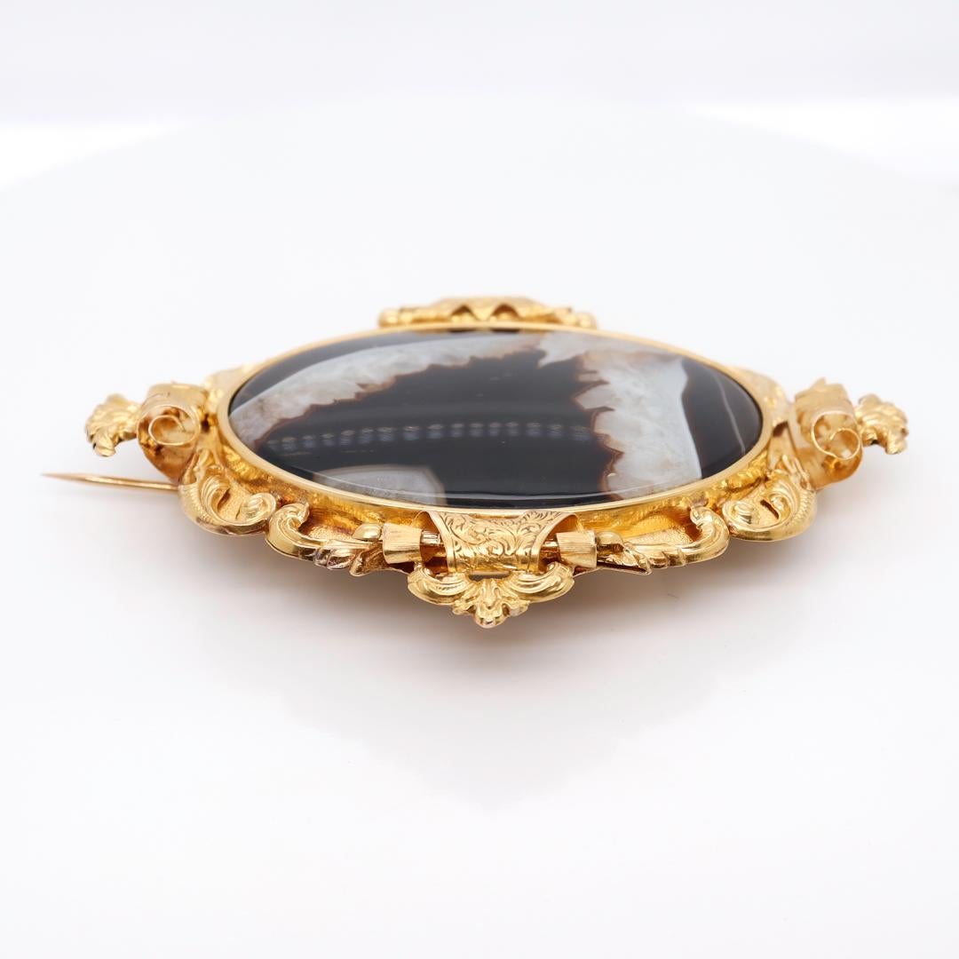 Large Antique Victorian 18k Gold and Banded Agate Brooch For Sale 6