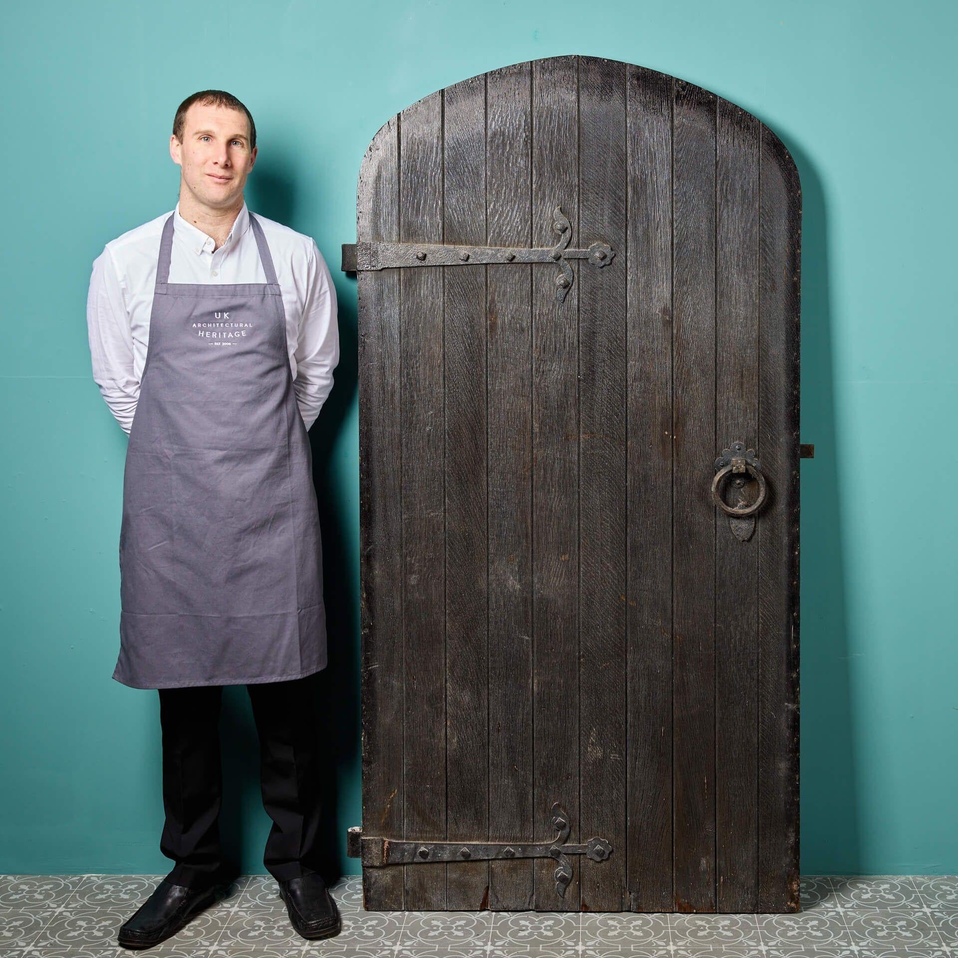 English Large Antique Victorian Arched Oak Exterior Door For Sale