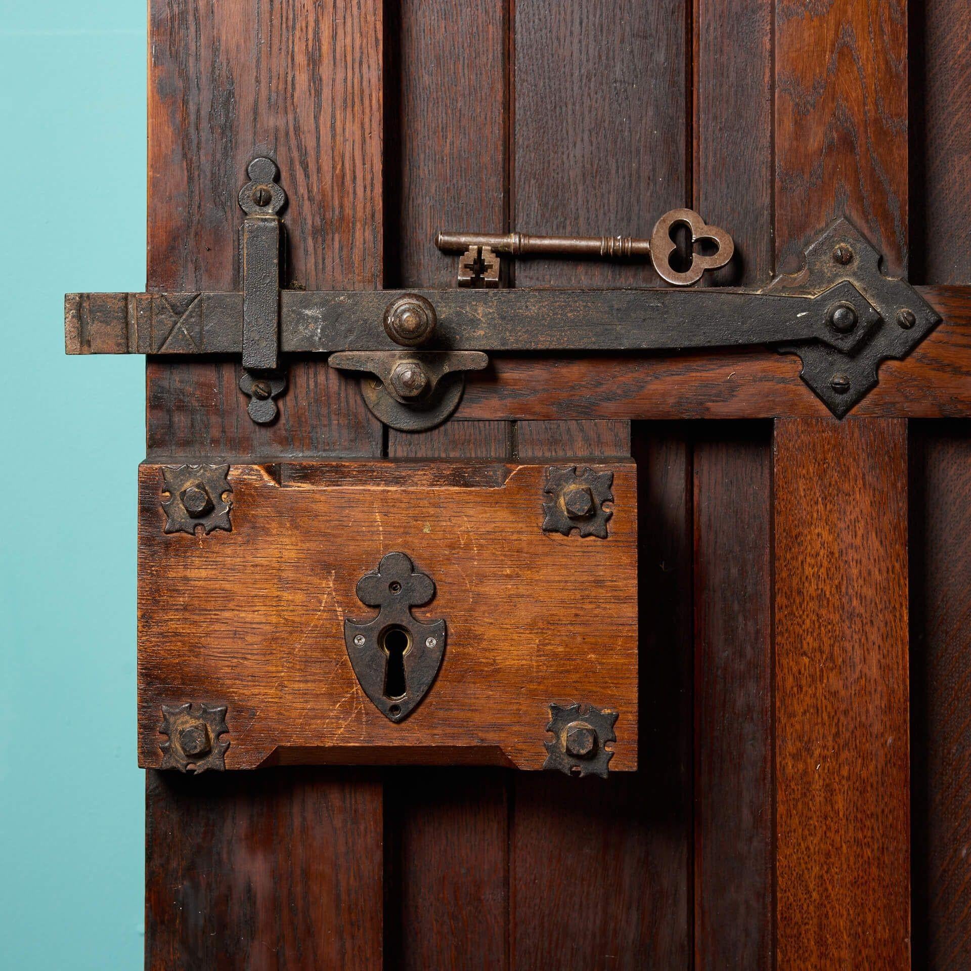 19th Century Large Antique Victorian Arched Oak Exterior Door For Sale