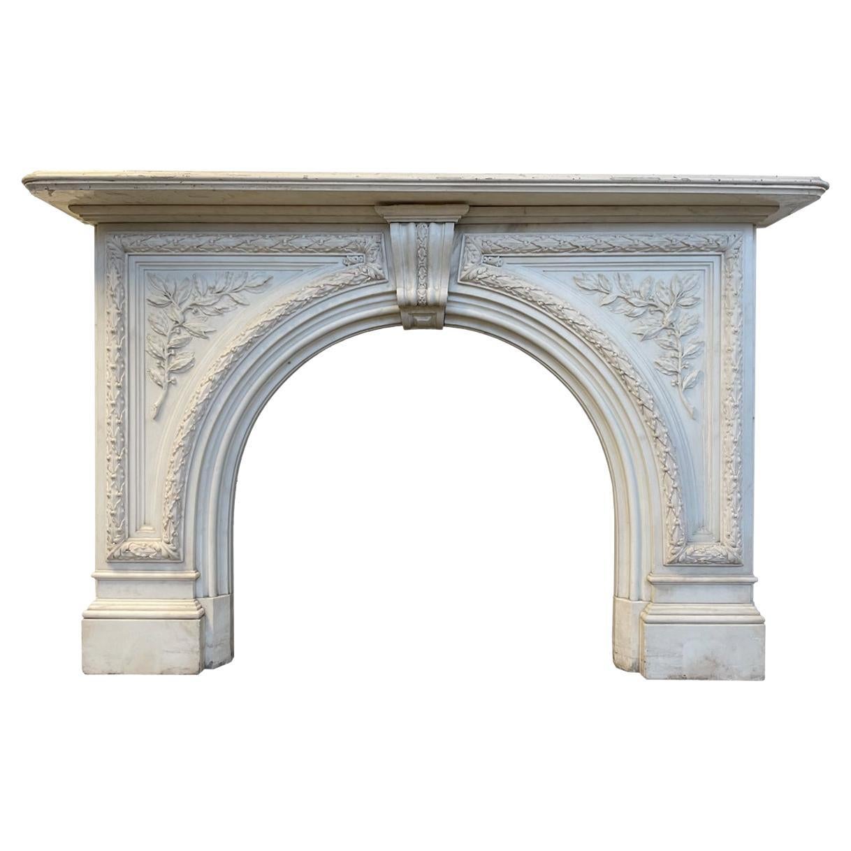 Large Antique Victorian Arched White Statuary Marble Surround