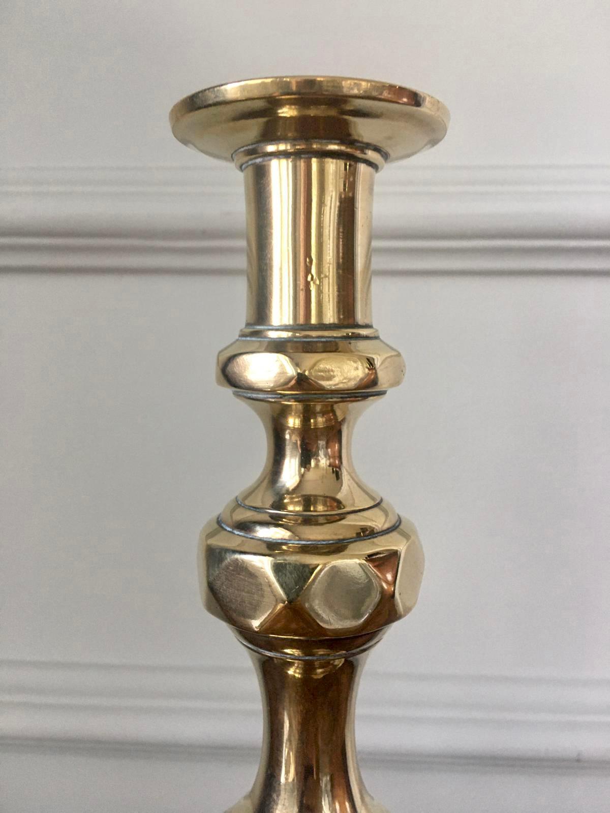 19th Century Large Antique Victorian Brass Candlesticks