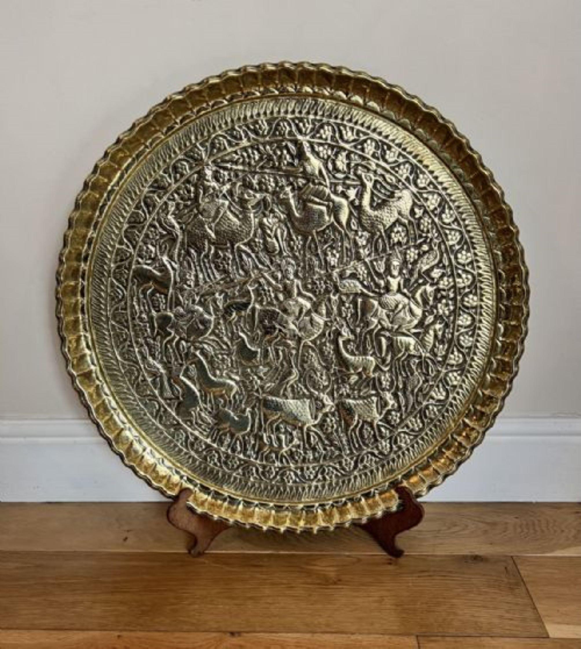 Large antique Victorian brass & mixed metal dish  In Good Condition For Sale In Ipswich, GB