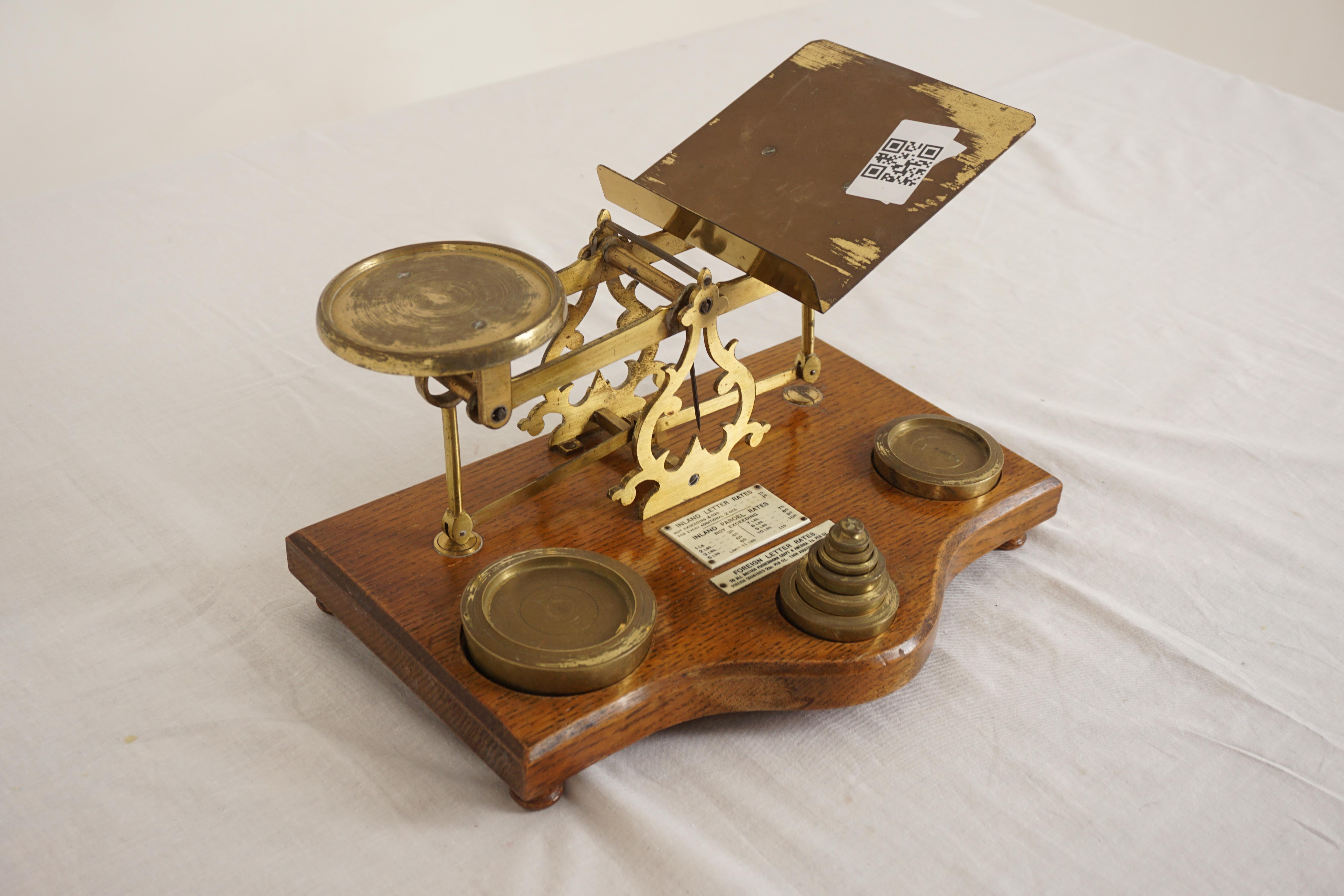Scottish Large Antique Victorian Brass Postal Scales and Weights, Scotland 1900, H977 For Sale