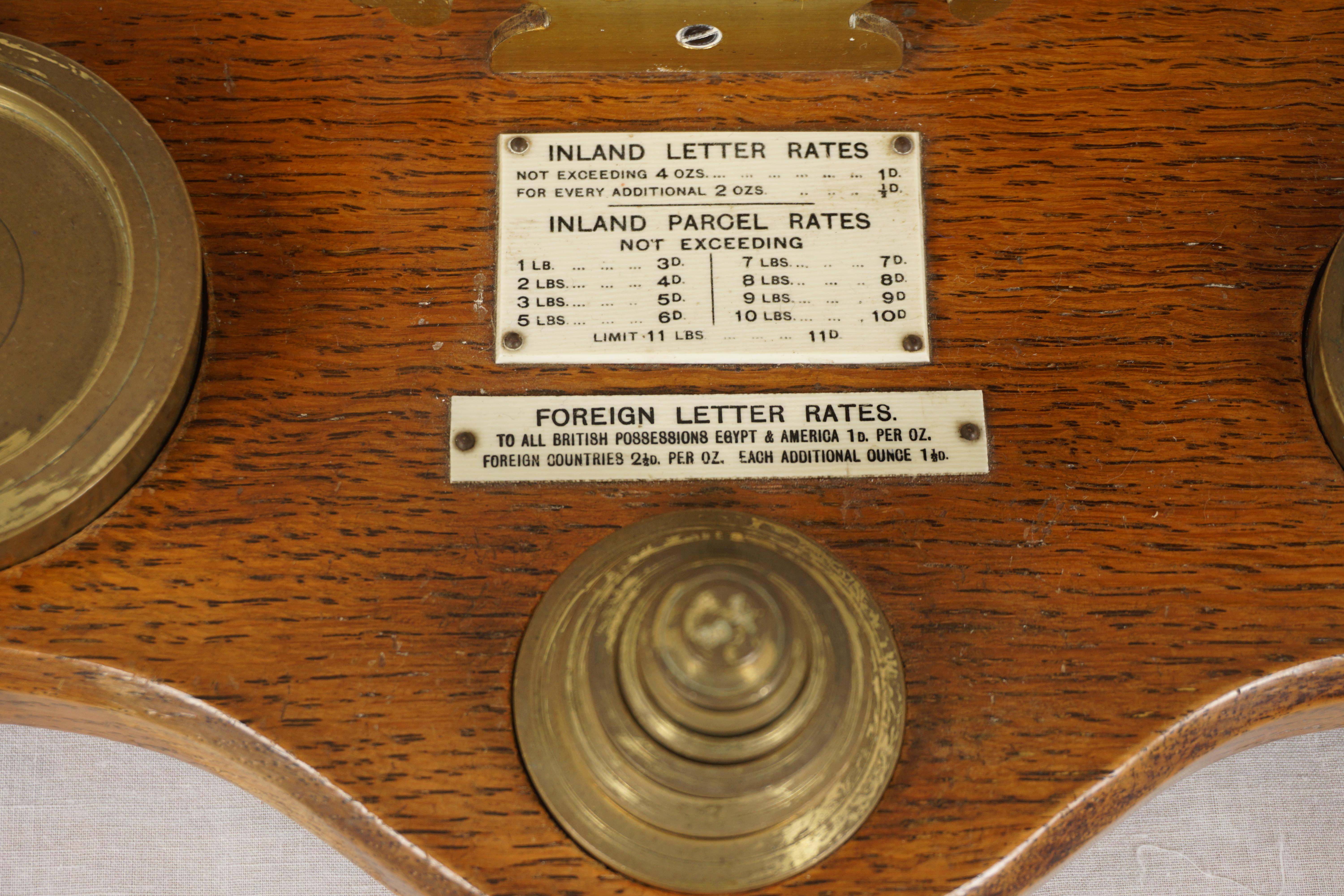 Early 20th Century Large Antique Victorian Brass Postal Scales and Weights, Scotland 1900, H977 For Sale