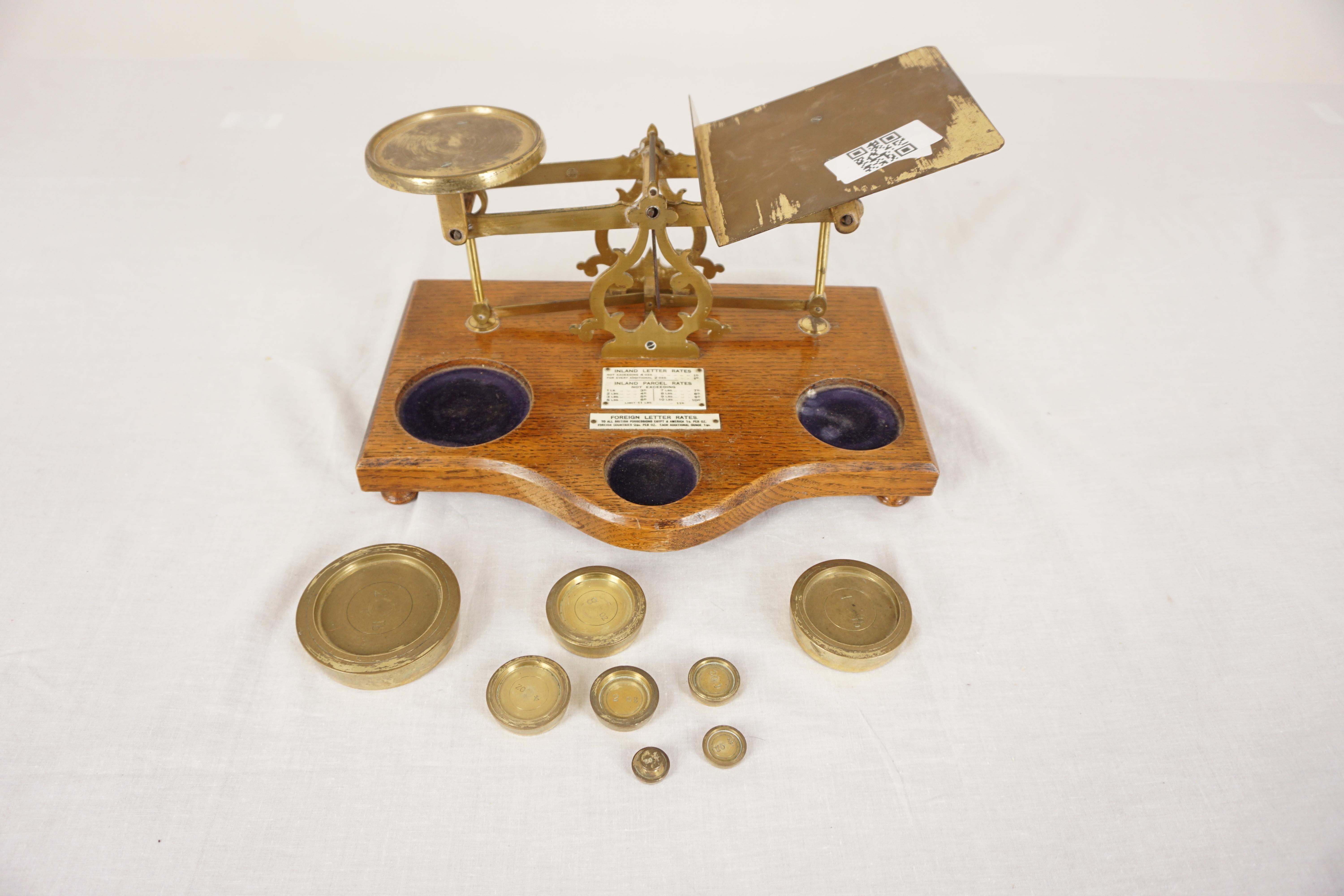 Large Antique Victorian Brass Postal Scales and Weights, Scotland 1900, H977 For Sale 1