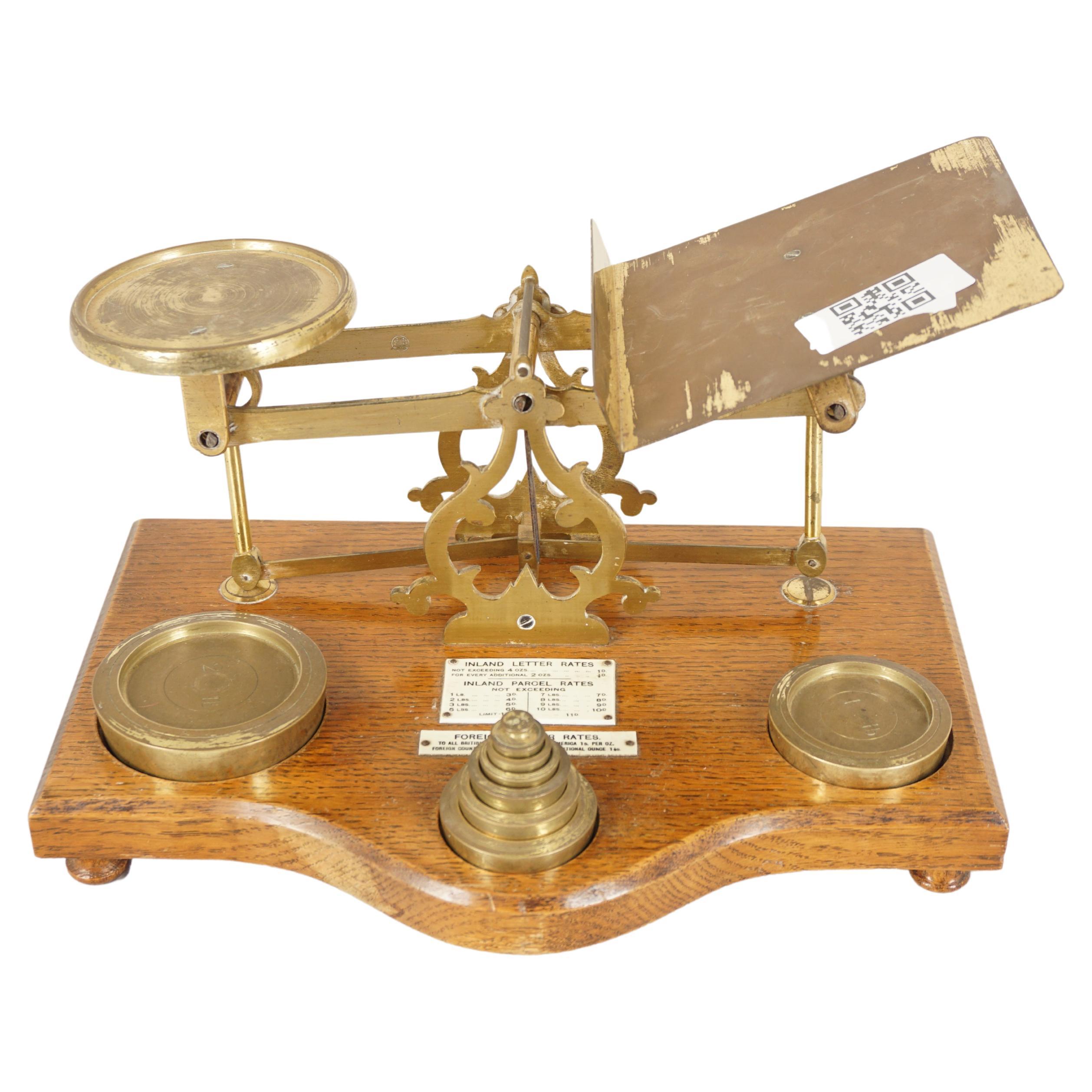 Large Antique Victorian Brass Postal Scales and Weights, Scotland 1900, H977