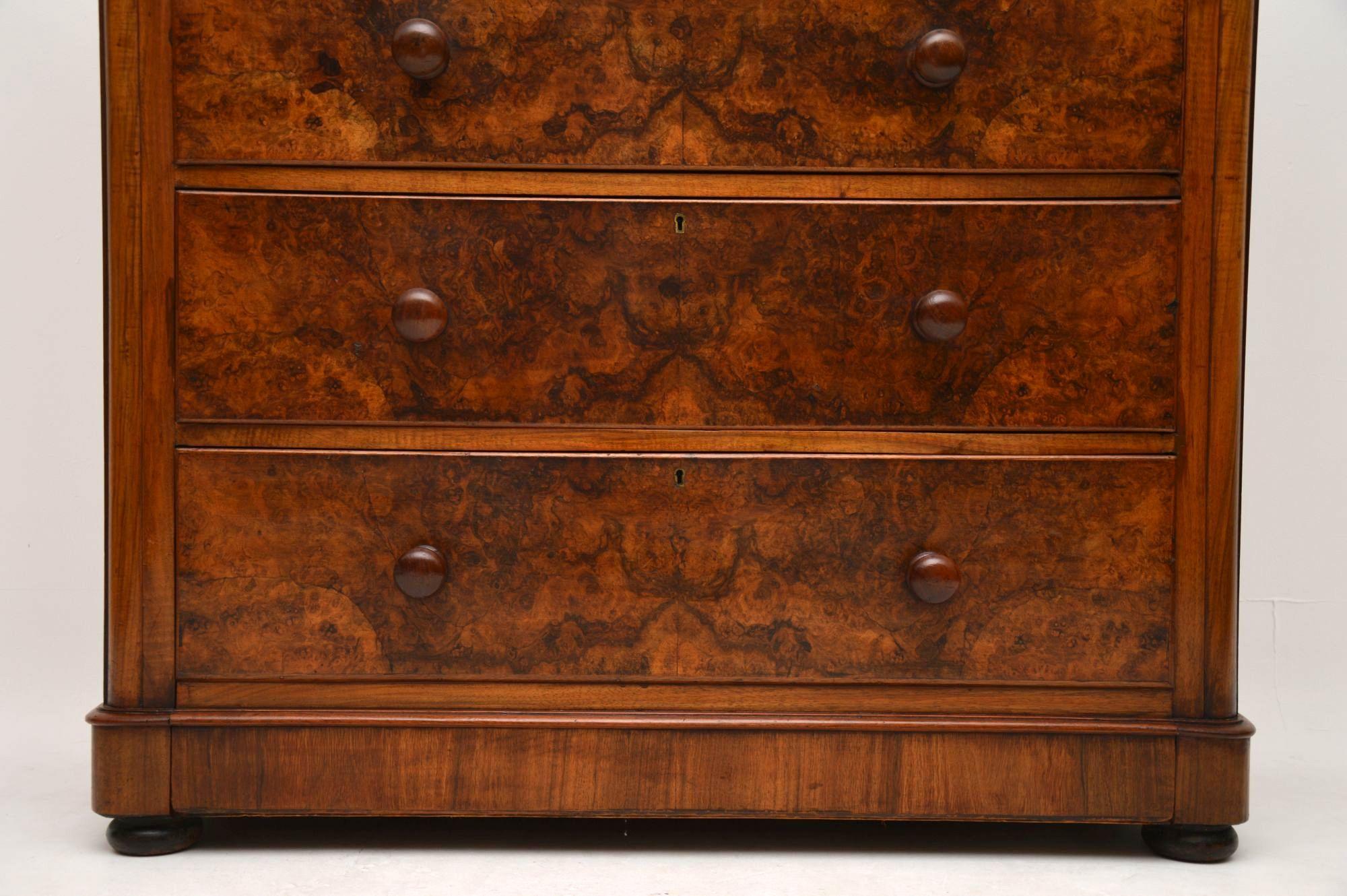 English Large Antique Victorian Burr Walnut Chest of Drawers