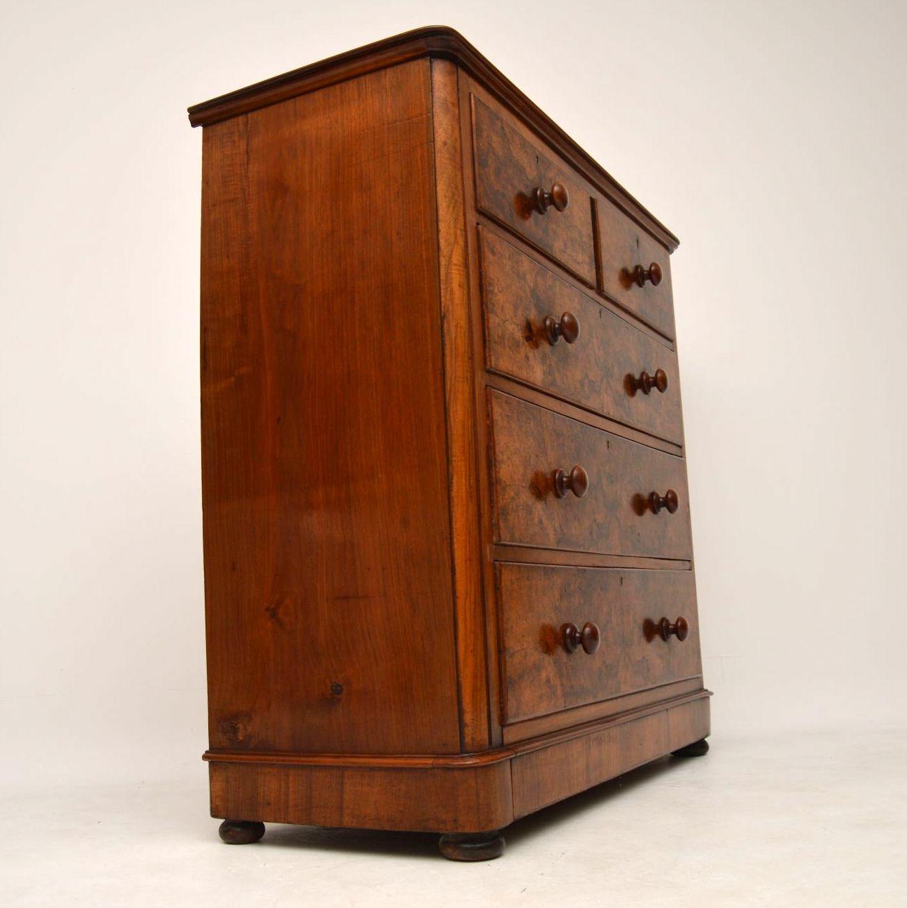Mid-19th Century Large Antique Victorian Burr Walnut Chest of Drawers
