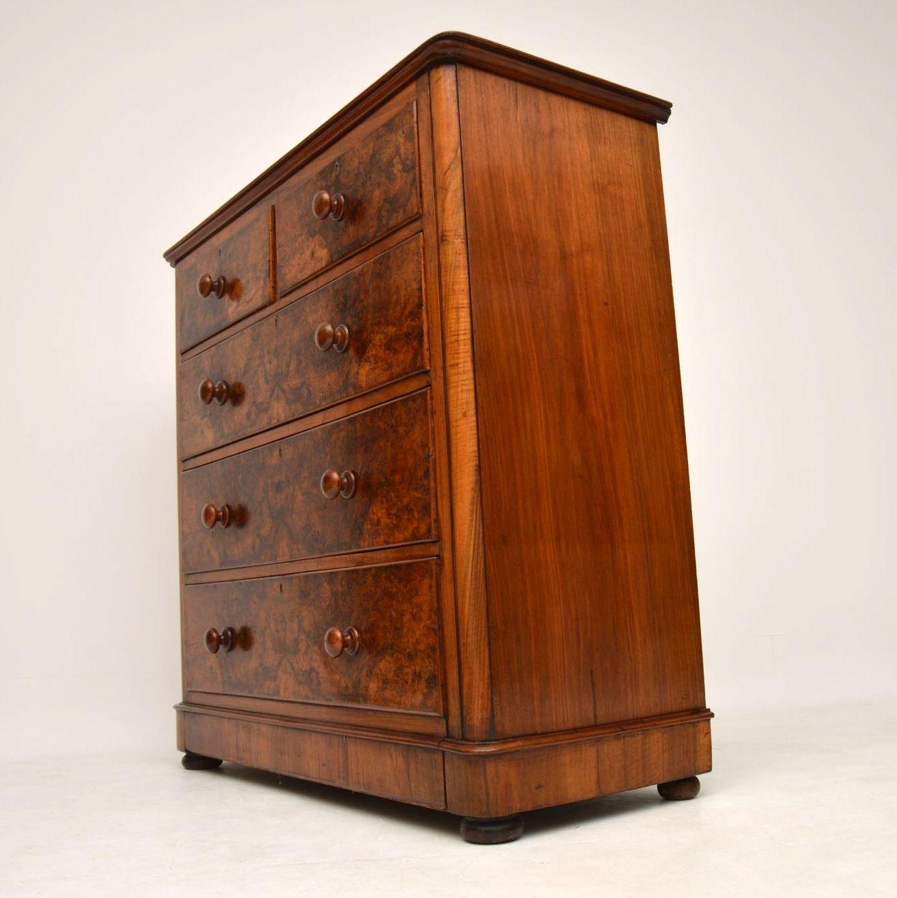 Large Antique Victorian Burr Walnut Chest of Drawers 1