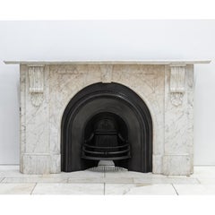 Large Antique Victorian Carrara Marble Arched Chimneypiece