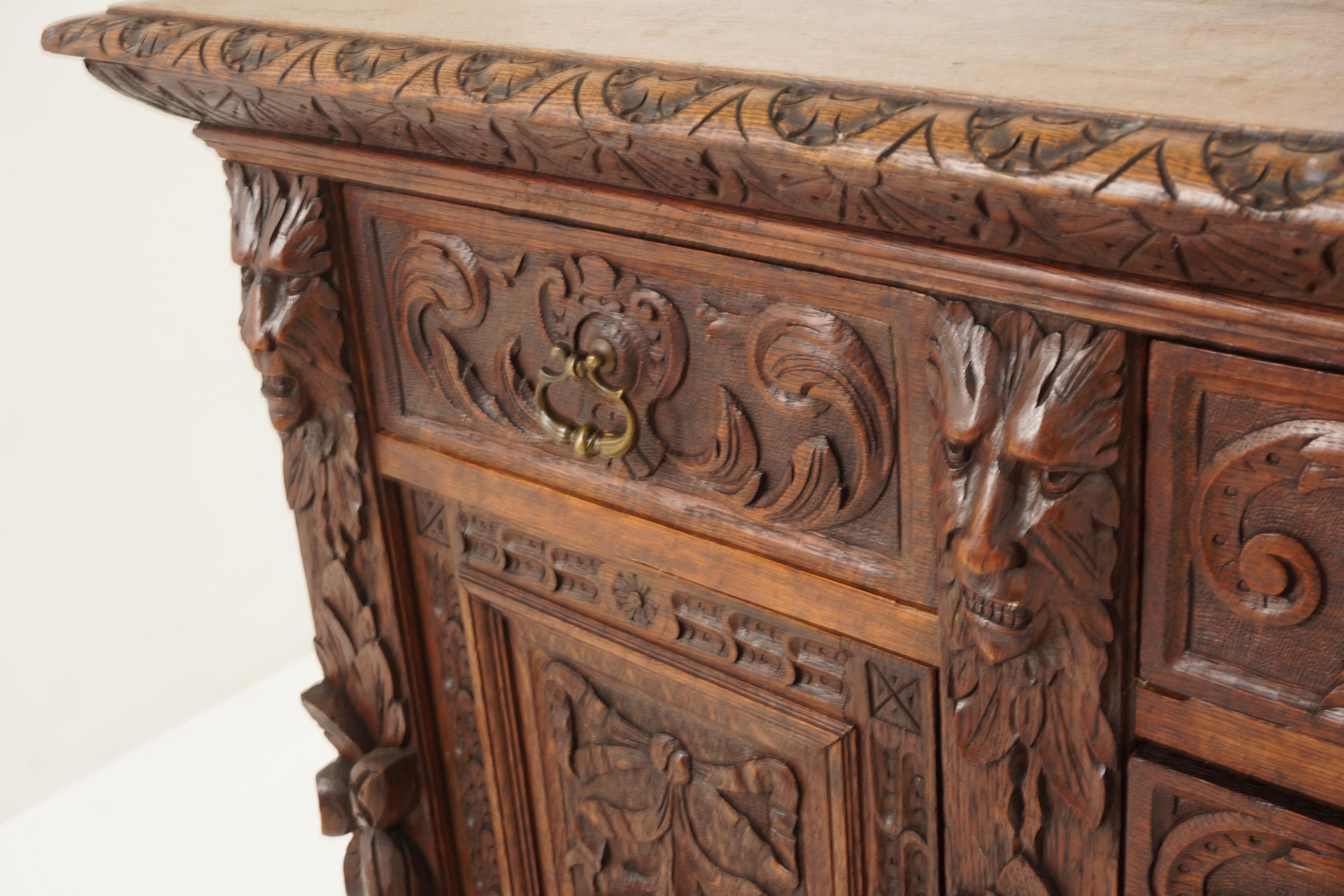 Hand-Crafted Large Antique Victorian Carved Oak 
