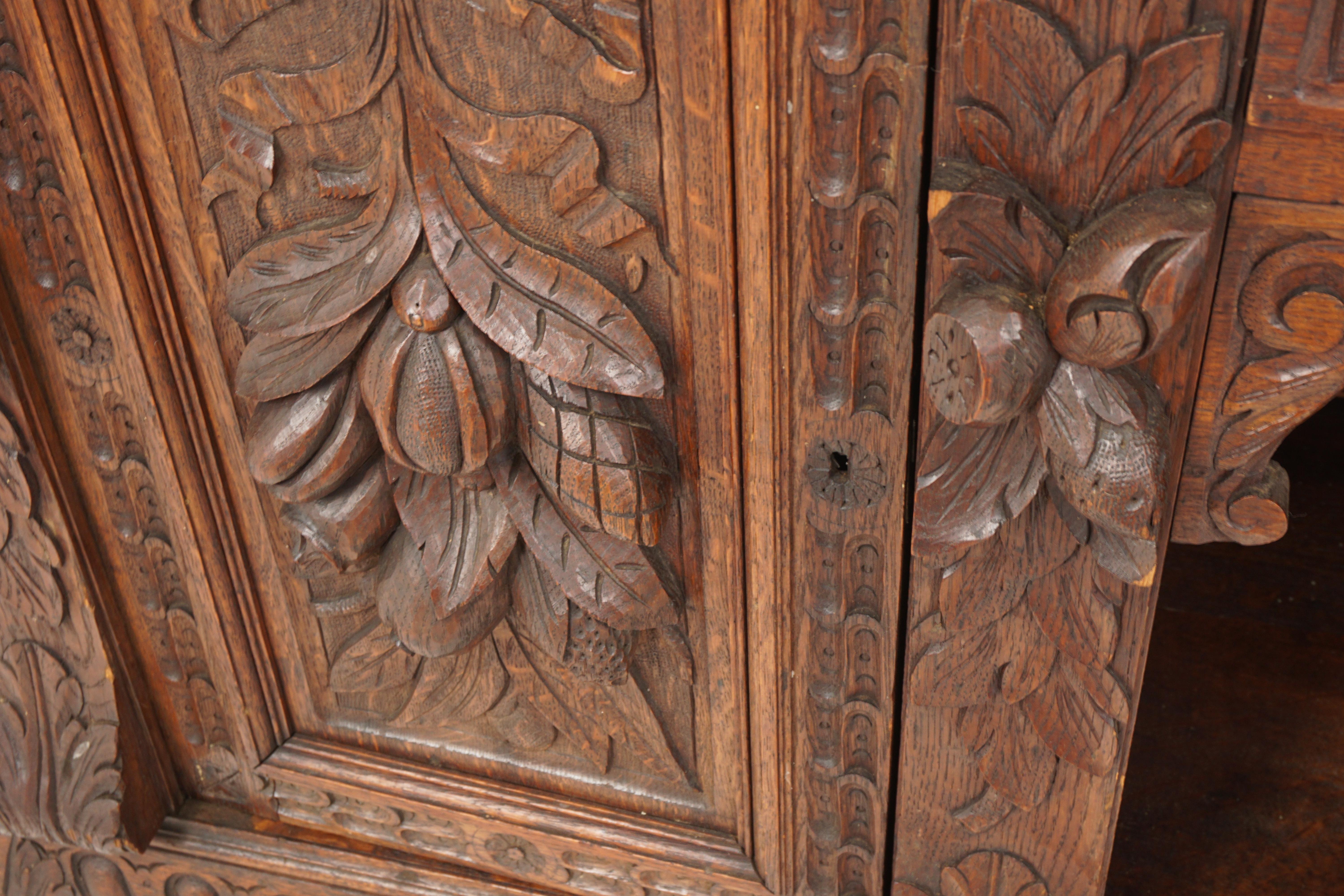 Large Antique Victorian Carved Oak 