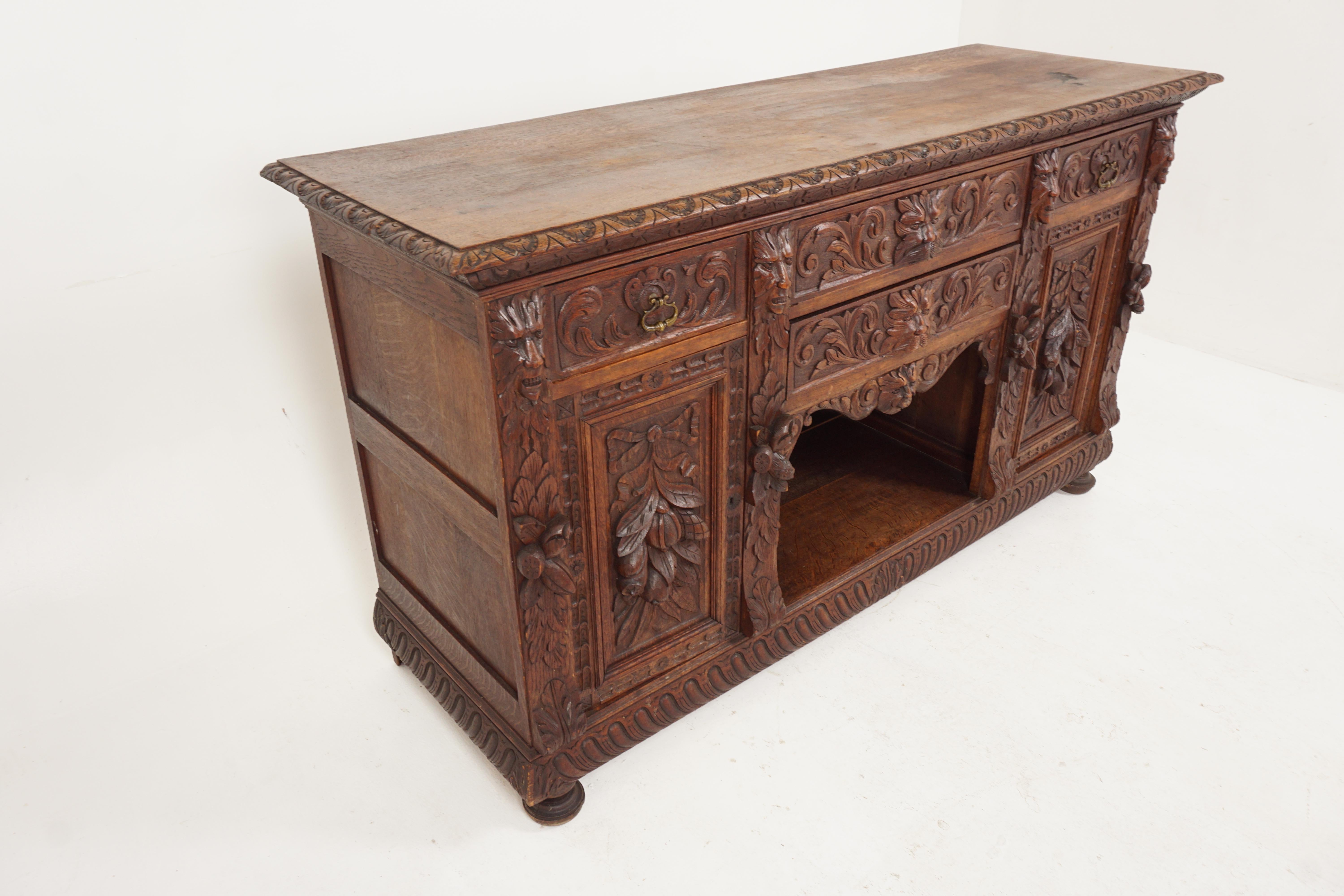 Large Antique Victorian Carved Oak 