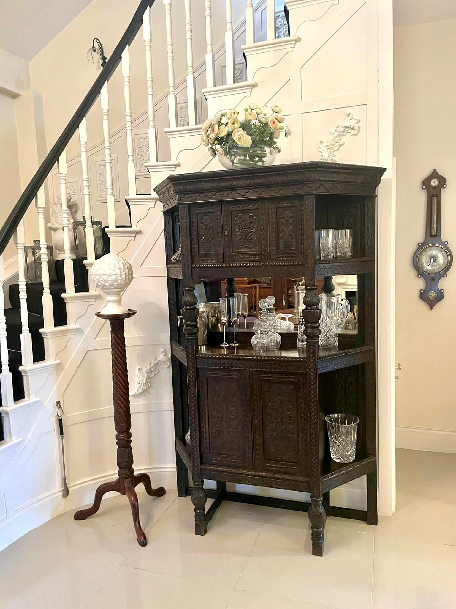 Large Antique Victorian Carved Oak Side Cabinet For Sale 10