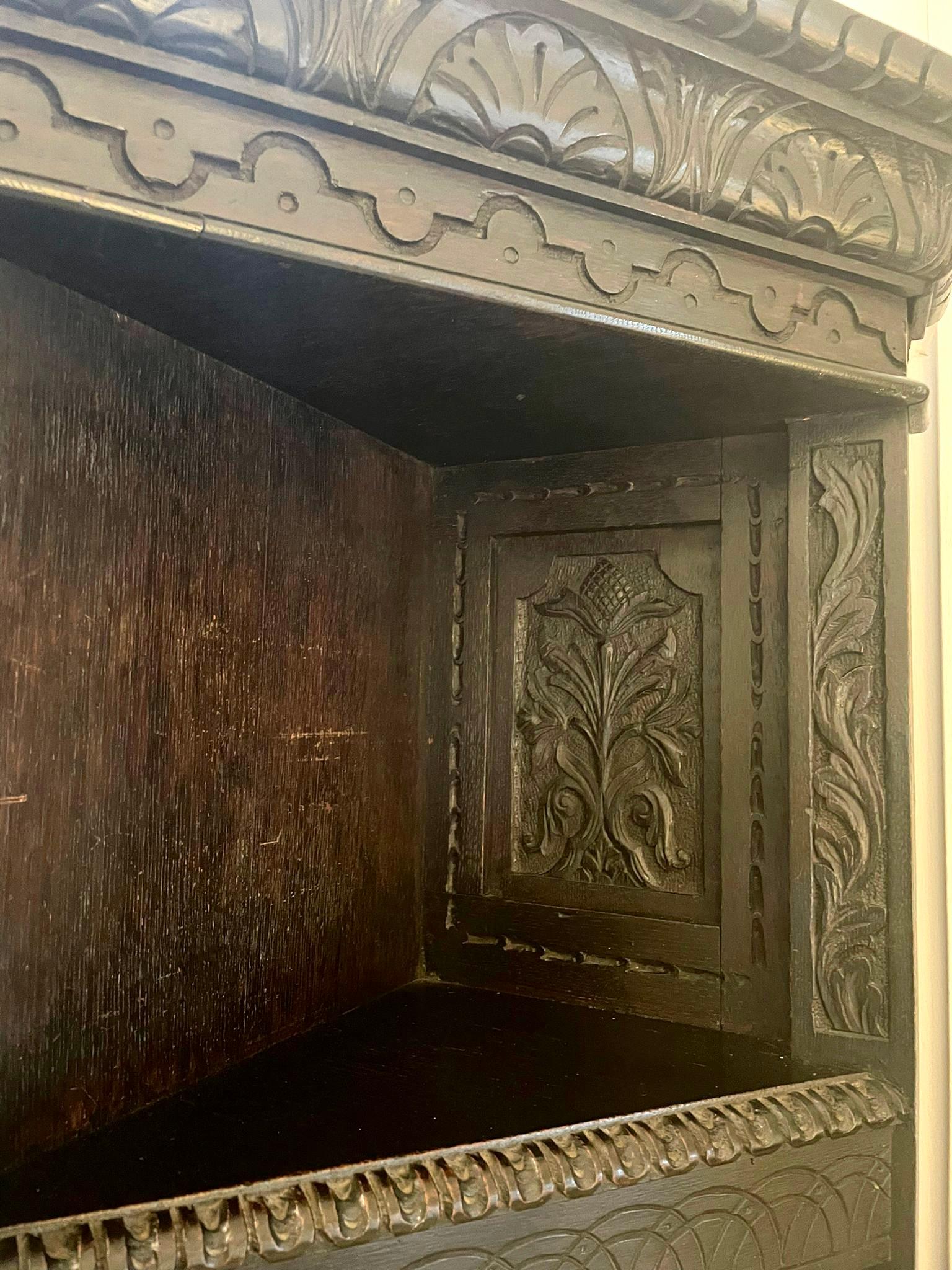 Large Antique Victorian Carved Oak Side Cabinet For Sale 4