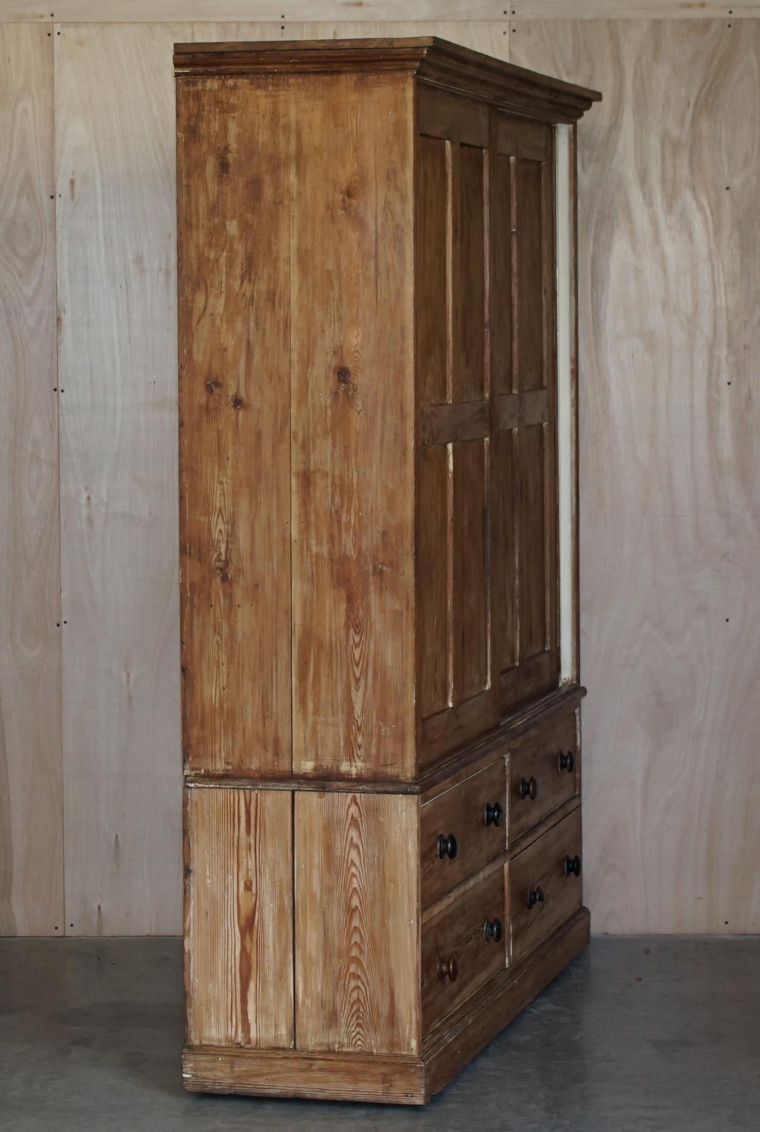 Large Antique Victorian circa 1880 Pine Housekeepers Cupboard Drawers Linen Pots 8