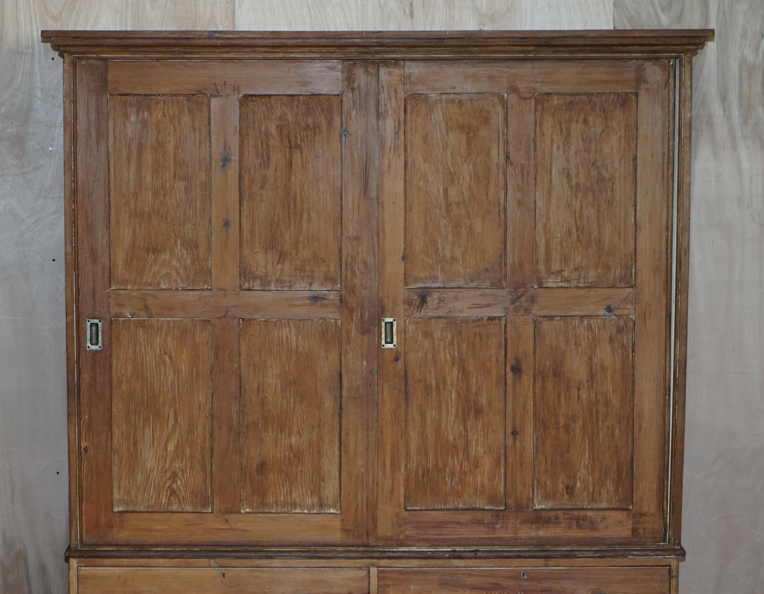 English Large Antique Victorian circa 1880 Pine Housekeepers Cupboard Drawers Linen Pots