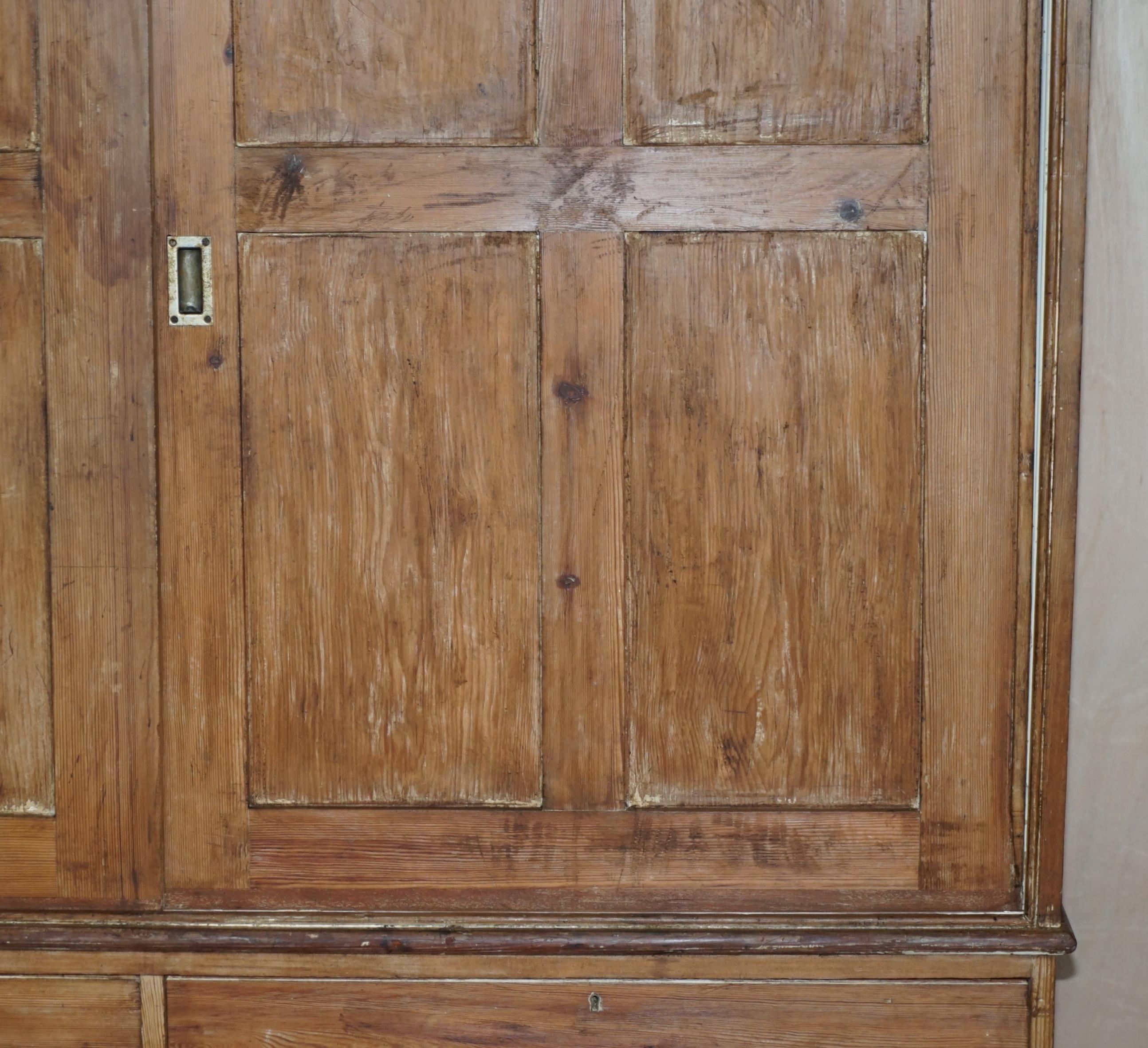 Hand-Crafted Large Antique Victorian circa 1880 Pine Housekeepers Cupboard Drawers Linen Pots
