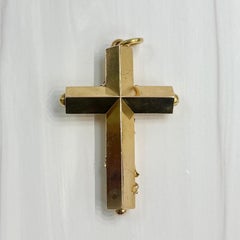 Large Antique Victorian Cross Pendant with Ivy Leaves 15k Yellow Gold